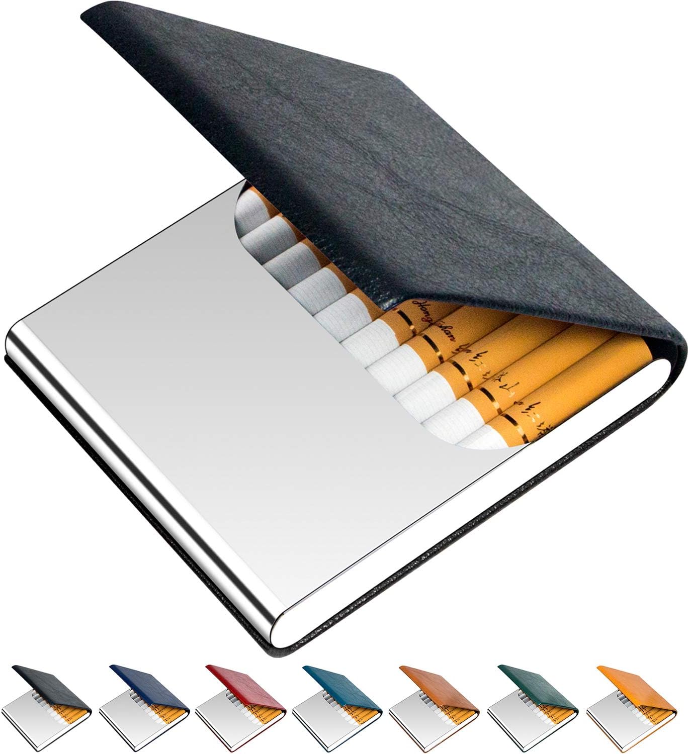 padikeCigarette Case, Cigarette Case Leather & Stainless Steel Multi Case. (Black)