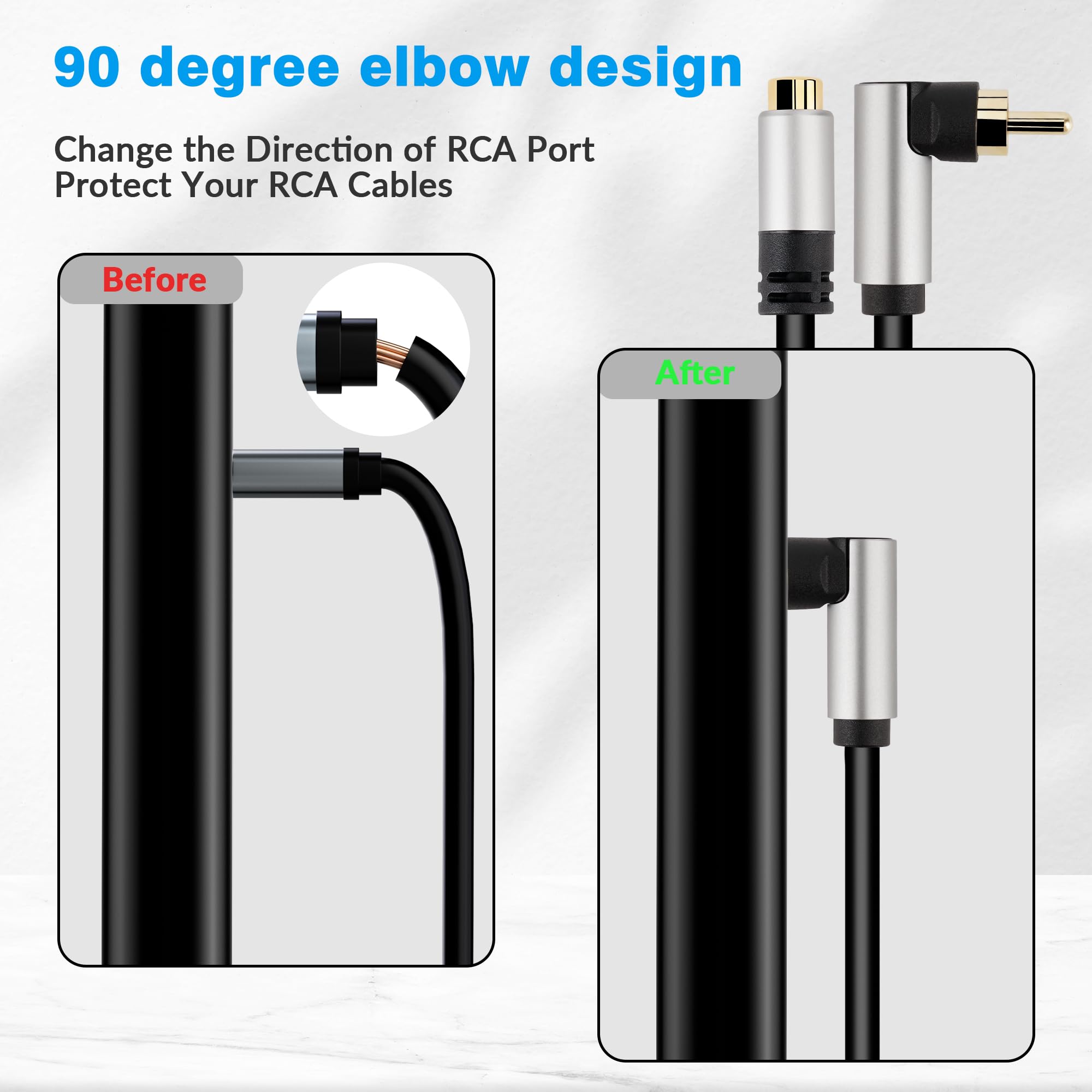Przedłużacz RCA (2 sztuki), 2 RCA męski na 2 RCA żeński kabel audio stereo adapter 24-karatowym złotem wtyczka podwójny przedłużacz RCA (1 stopa)