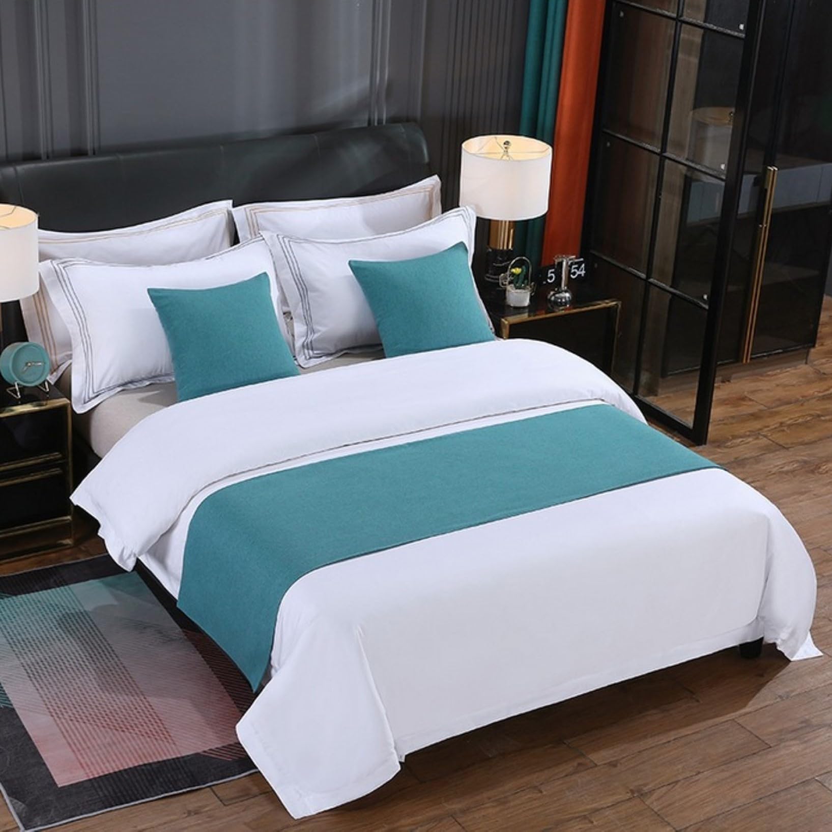 Camino de cama verde decorativo de 50x210 cm para dormitorio principal