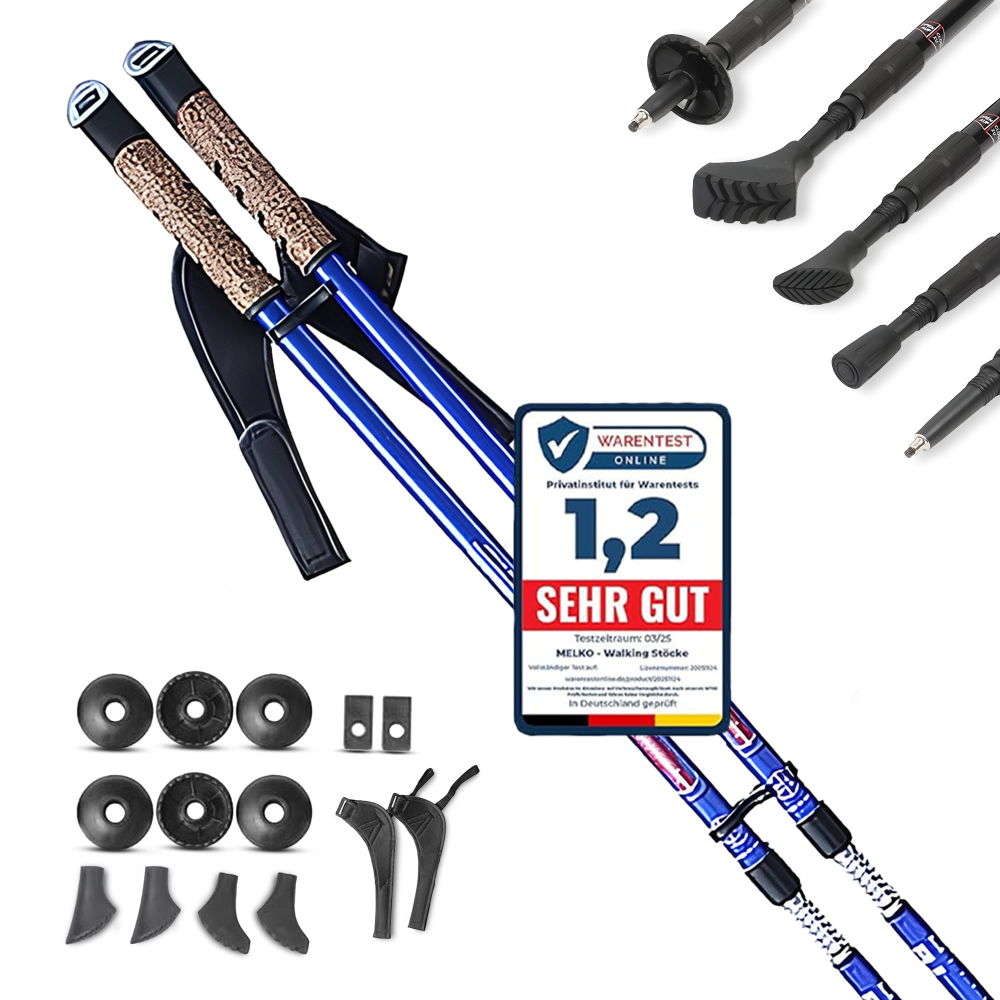 Melko Walking Stöcke aus Duraluminium, 2er Set, frei verstellbar durch Teleskop-System 65 – 135 cm Gesamtlänge, Rot, Blau, Schwarz, Violett