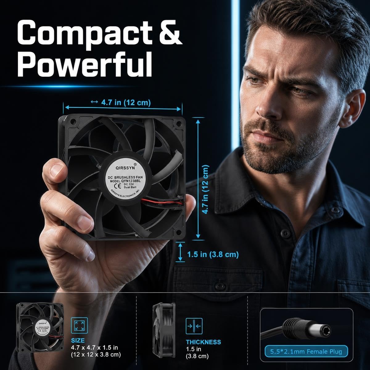 Ventilateur d'ordinateur haute CFM 120 mm x 38 mm 110 V 220 V AC à vitesse variable pour récepteur Xbox DVR PlayStation Mining Rig Case Serveur Tente de culture Station de travail GPU