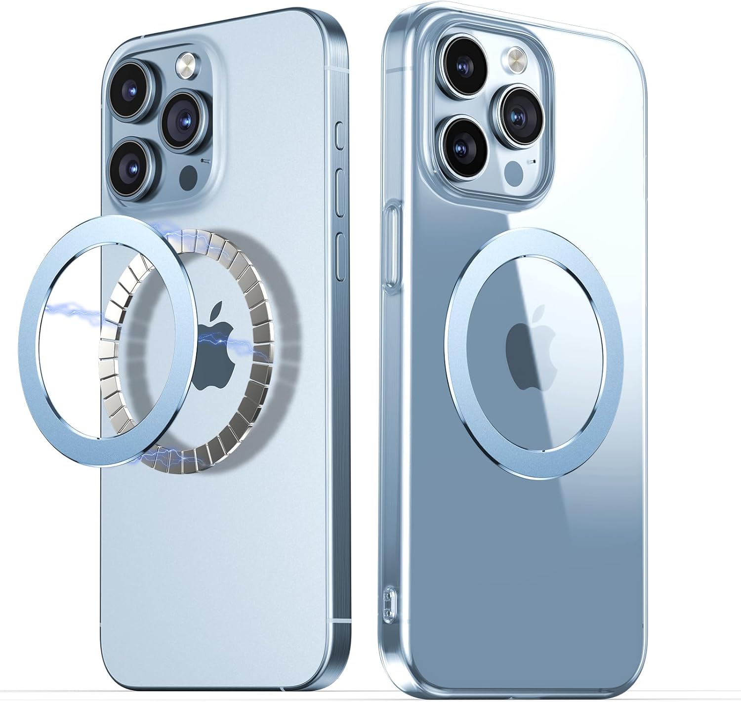 Product image of Magnetic Ring Sticker for Magsafe Phone Magnet 2 Pack, Upgrade Bulit-in Magnet for Wireless Charging, Phone Case, Car Holder, Universal Conversion for MagSafe Adapter Kit (Light Blue)