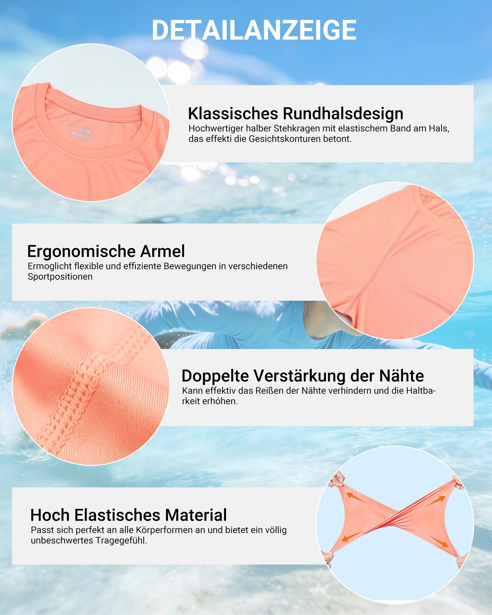 MEETYOO Maillot UV UPF 50+ pour Femme, Respirant, Doux pour la Peau, séchage Rapide, avec Coutures renforcées, idéal pour Le Surf, l'aviron et Le Fitness