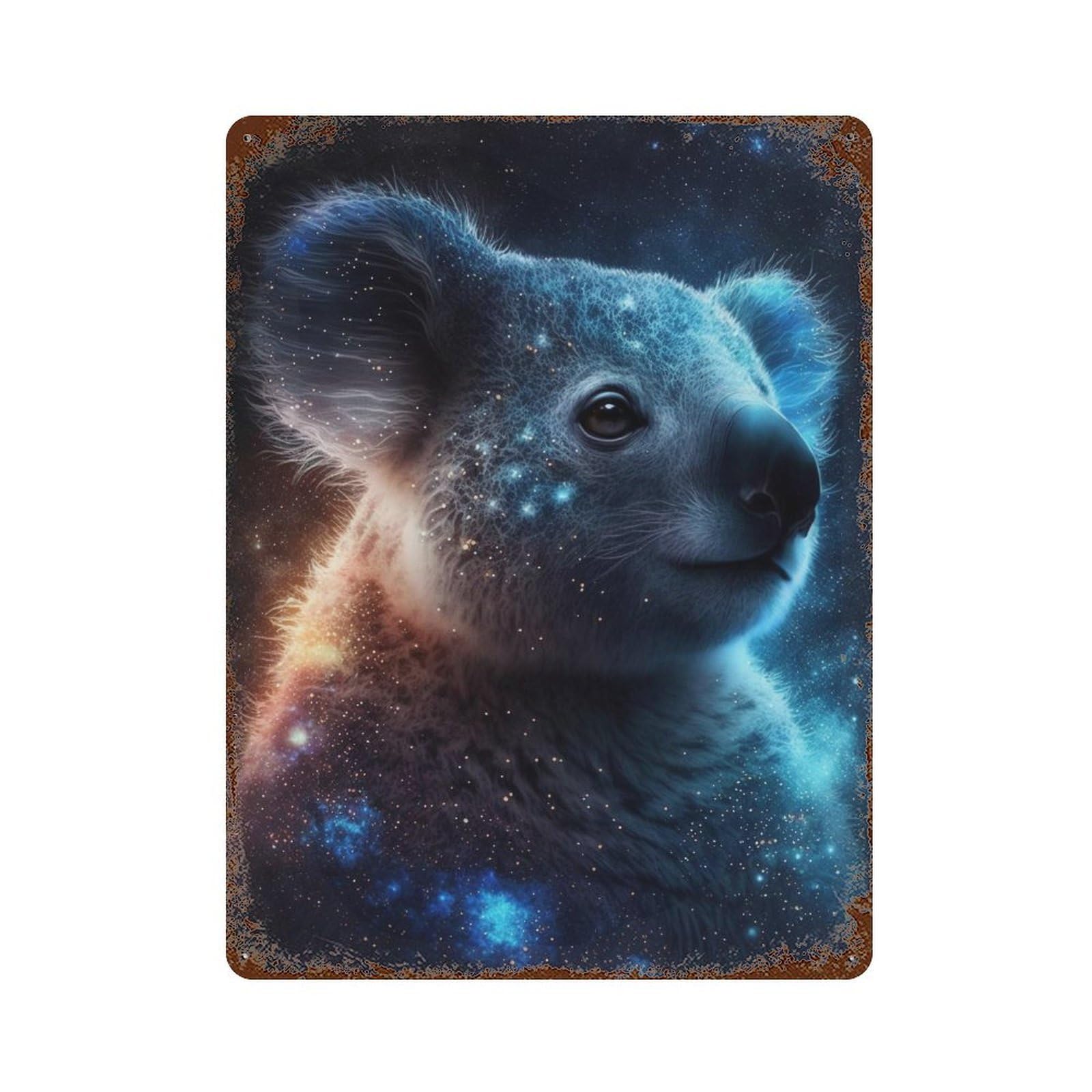 Vintage Rust Metal Sign with Cosmic Koala Celestial Cute Design 15.7"x11.8", for Office, Studio And Wall Decor, Farmhouse Wall Decor