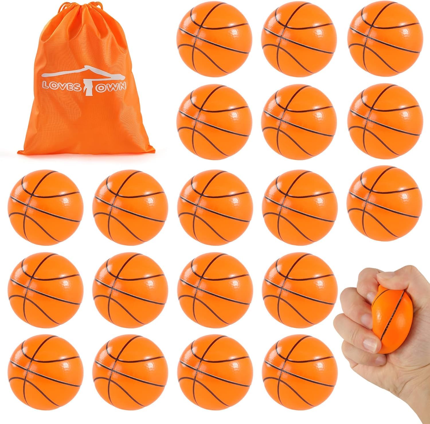 24 Pack Mini Basketball Stress Balls - 2.5 Inch Foam Squeeze Balls For Party Favors & Classroom