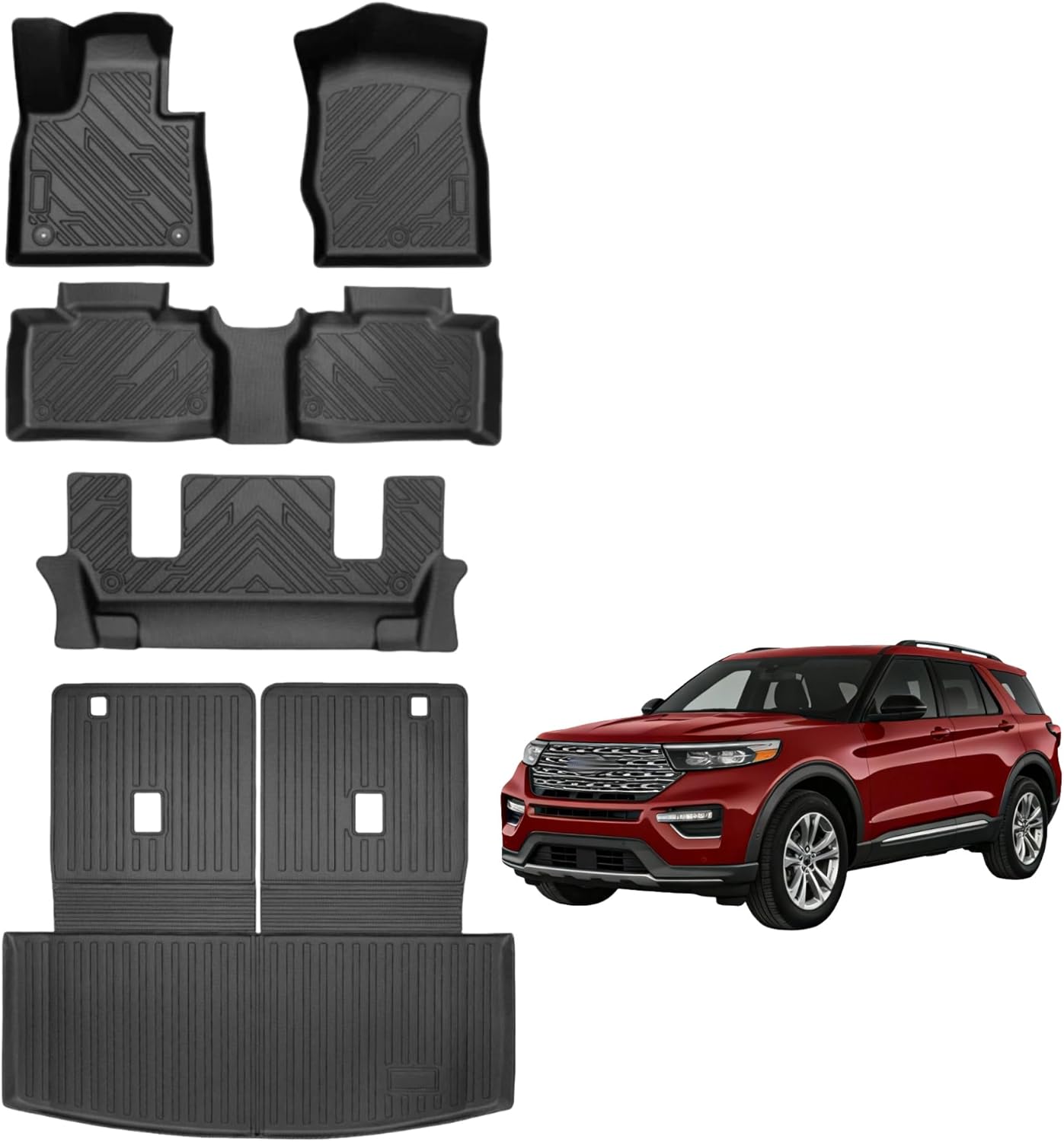 AutoPals Floor Mats Compatible with 2020-2025 2026 Ford Explorer 6 Seats, Cargo Mat Trunk Mat Cargo Liner All Weather Back Seat Cover for Explorer Accessories (Floor Mats+Trunk Mat with Backrest Mat)