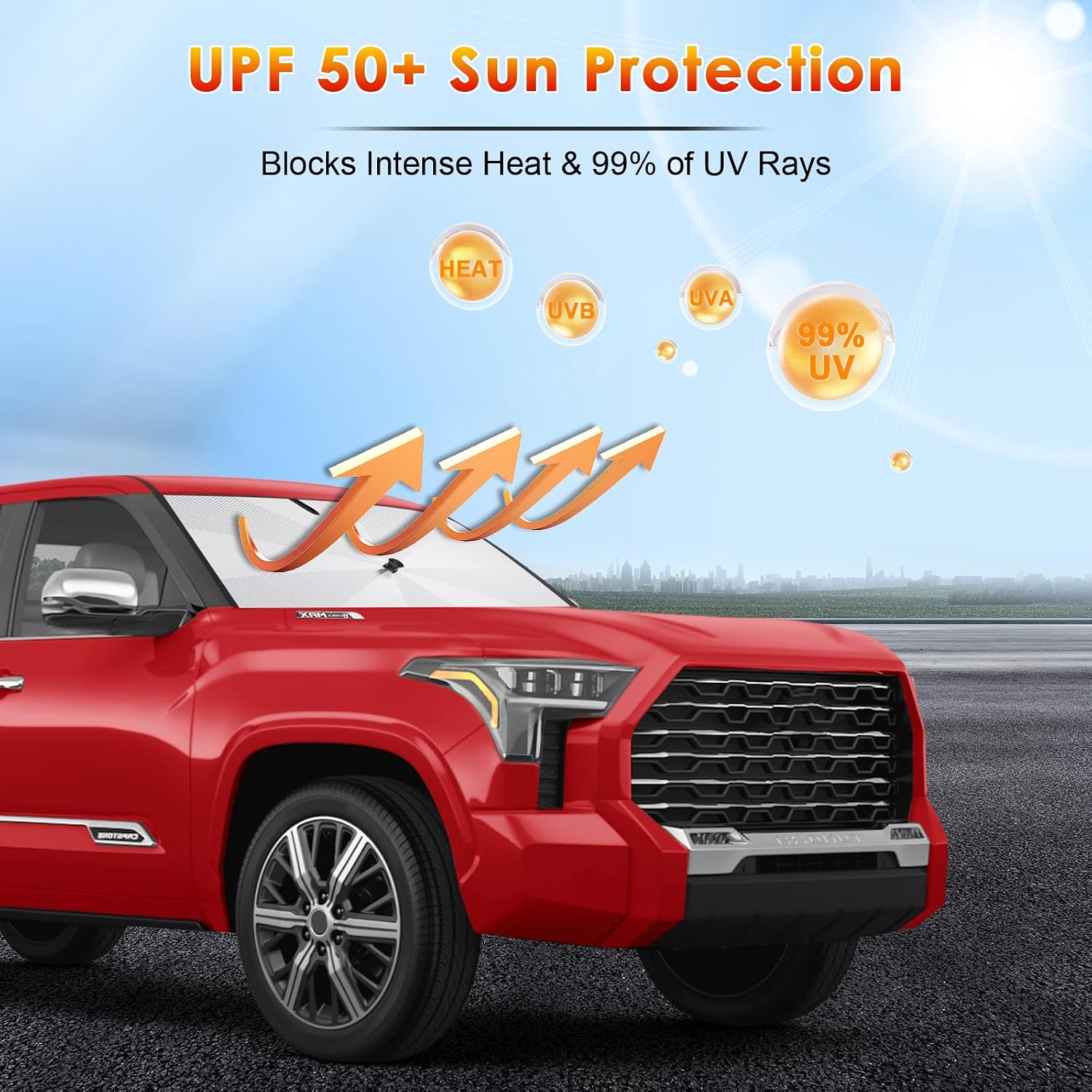 for Windshield Sunshade Umbrella for 2022-2026 Toyota Tundra 3rd Gen Custom Fit Windshield Sun Protector Cover 6-Layer Heat-Resistant Fabric, Ultra-Strong Fiberglass Frame (for 2022-2026 Tundra)