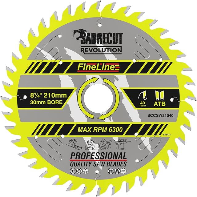 1 x SCCSW21040 SabreCut 210mm 40T x 30mm Bore Fineline Thin Kerf Wood Plywood MDF Chipboard Cross Cutting and Rip Cutting Circular Saw Blade Compatible with Dewalt Makita Milwaukee and Many Others