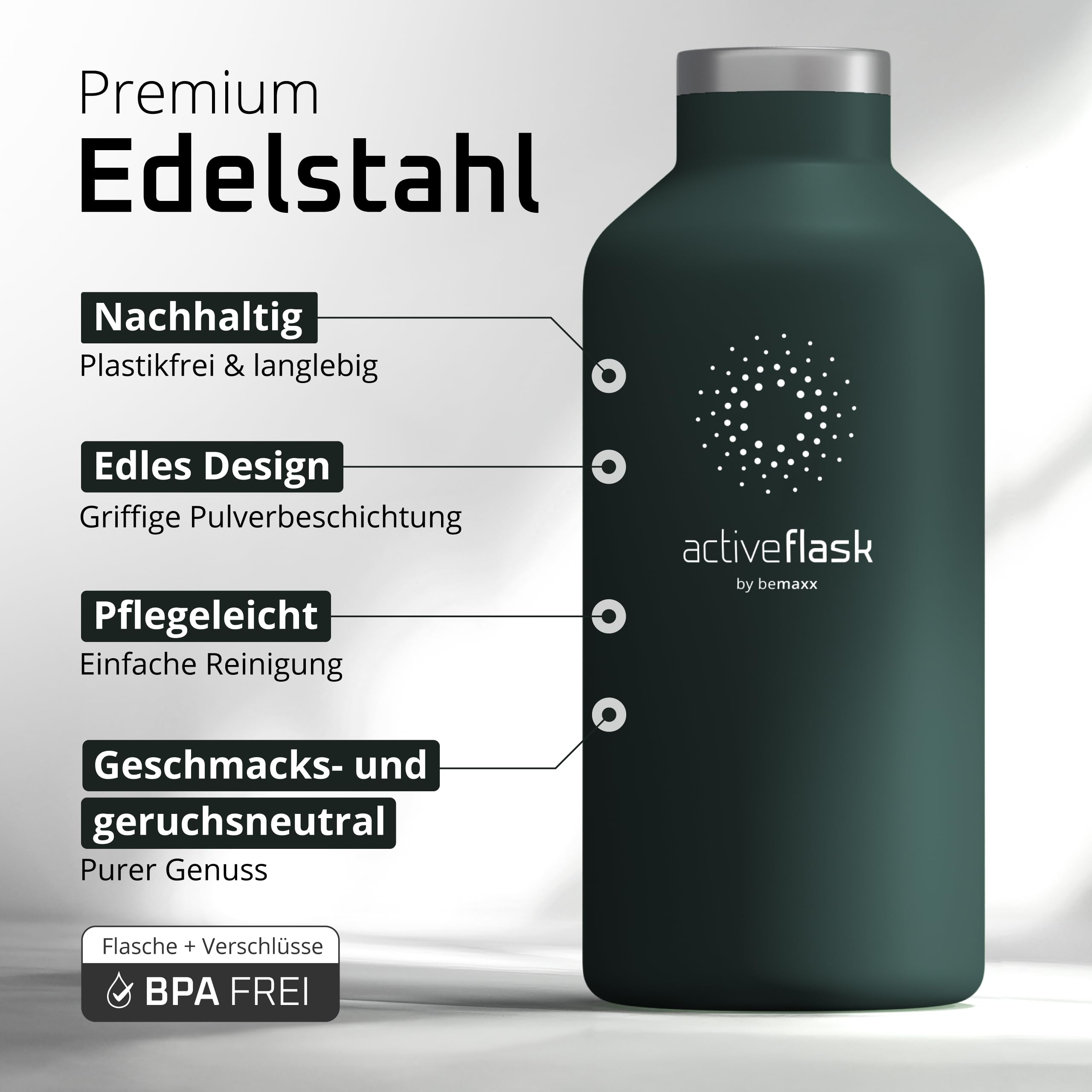Trinkflasche Edelstahl mit Strohhalm, Infuser + 3 Deckel: BPA-frei, Auslaufsicher, Kohlensäure geeignet - Wasserflasche Fahrrad Thermosflasche Isoliert Isolierflasche Sport Wasser Flasche Kinder Tee