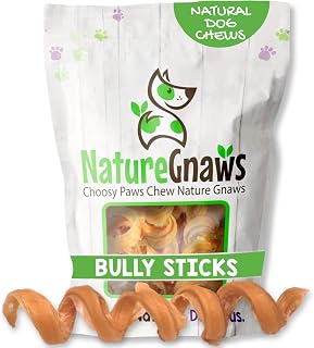 Nature Gnaws Bully Stick Springs for Dogs 7-8" (6 Pack) - Long Lasting Curly Beef Chews for Aggressive Chewers, Rawhide-Free Natural Dental Treats