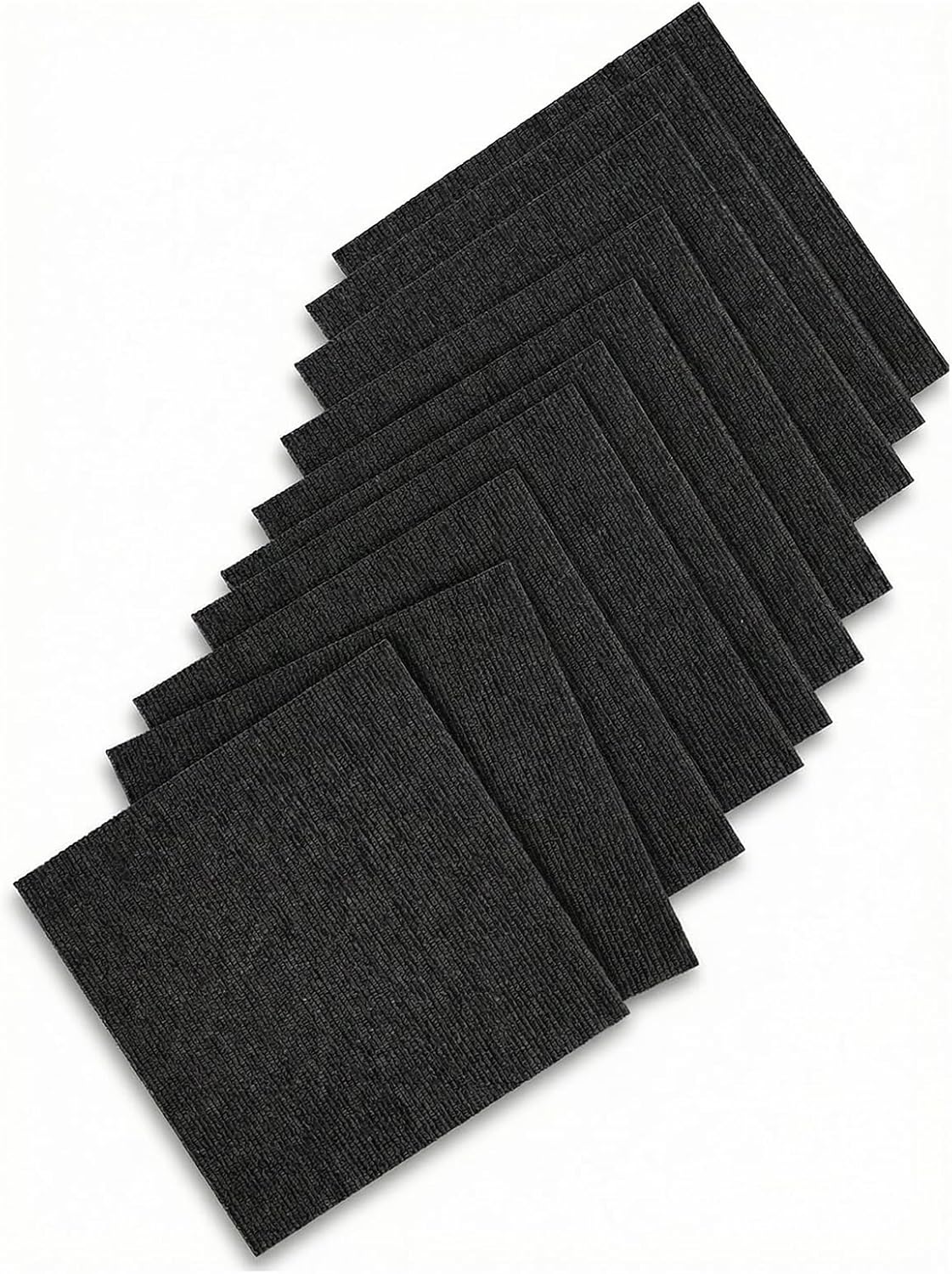 24x24 inch Polyester Dark Grey Carpet Square Set of 10 with Stickers for Easy Peeling - Self-Adhesive Peel and Stick Carpet Tiles - Works with Most Subfloor Types - Dark Gray Floor Squares