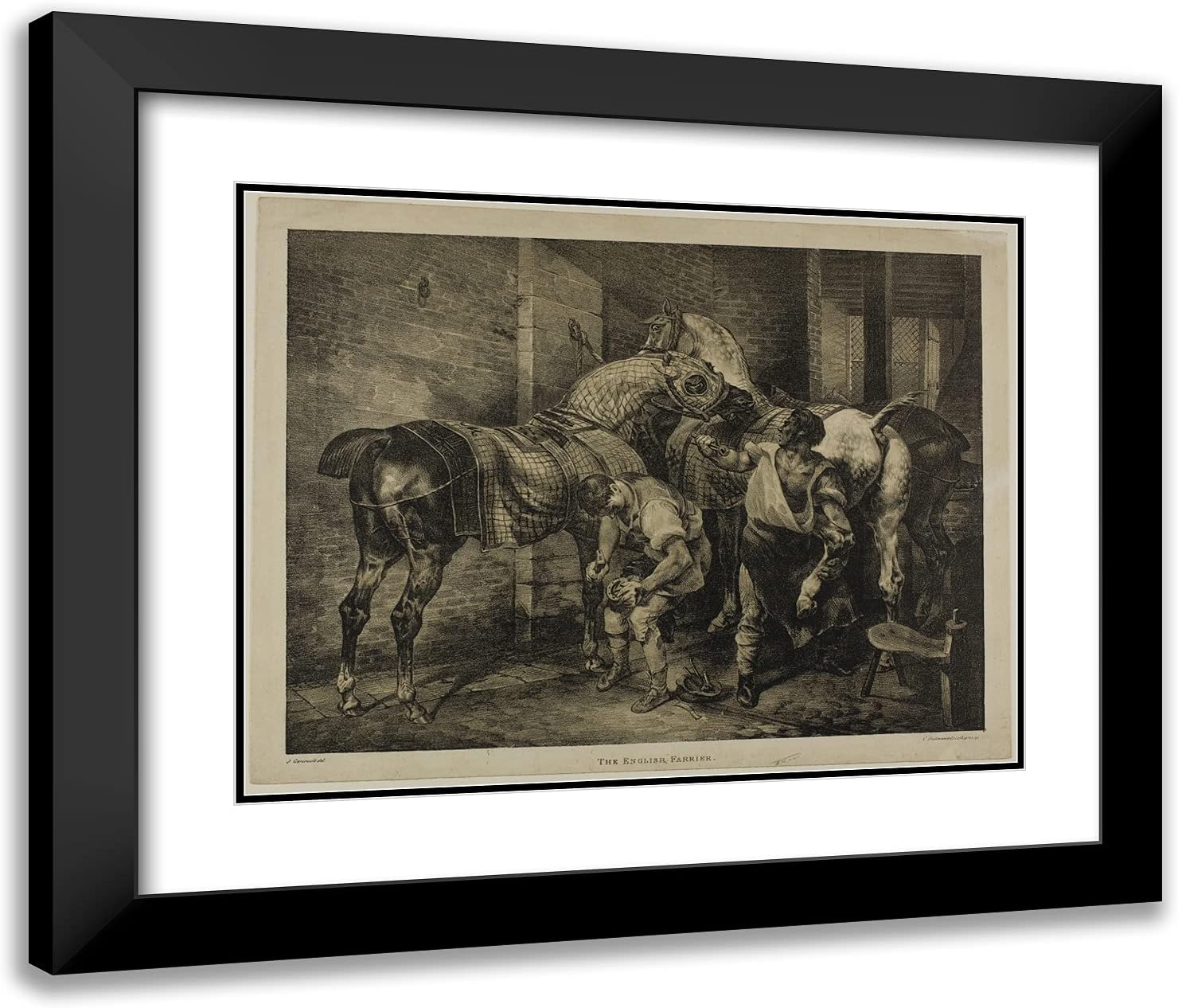 ArtDirect Theodore Gericault 23x20 Black Modern Framed and Double Matted Art Print Titled The English Farrier, Plate 10 from Various Subjects Drawn from Life on Stone