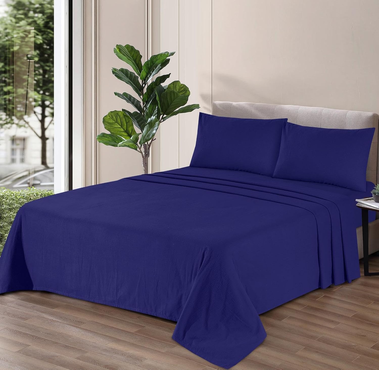 100% Brushed Cotton Flannelette Fitted Sheet – Extra Deep 32cm Flat Sheet & Pillowcases Soft Warm Winter Bedding | Single, Double, King, Super King | Multiple Colours (Royal Blue, King-Fitted)