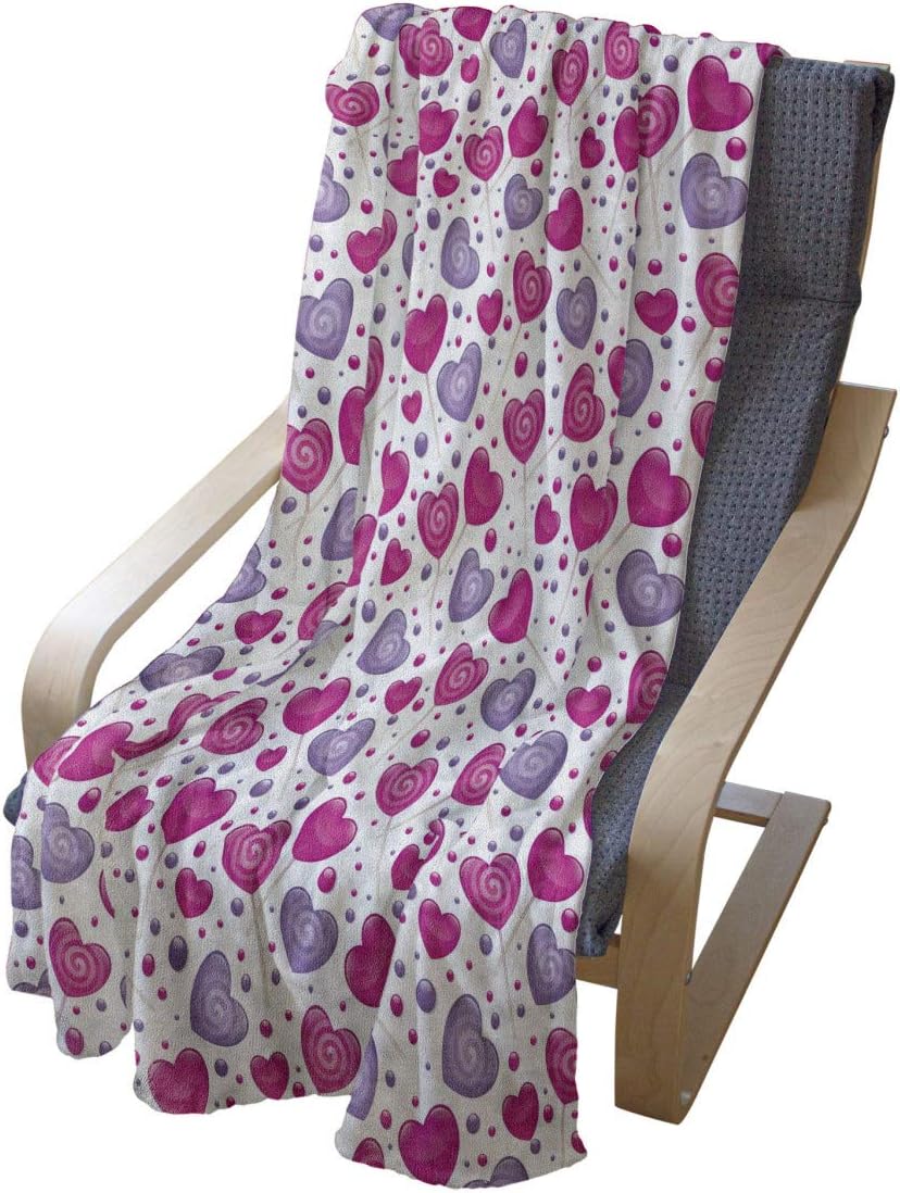 Lunarable Valentine Throw Blanket, Heart Shaped Lollipops Candies with Spirals Romantic Love Theme Pattern, Flannel Fleece Accent Piece Soft Couch Cover for Adults, 60" x 80", Hot Pink Purple