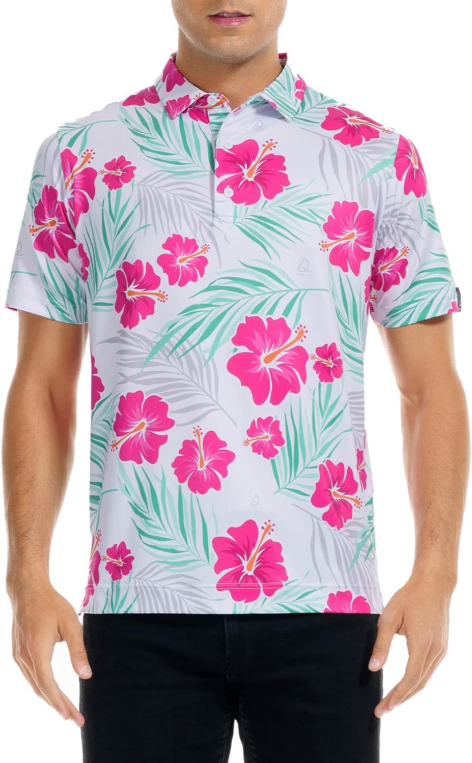 DEOLAX Mens Golf Shirt Fashion Print Floral Polo Shirts Short Sleeve Soft Classic Casual Dry Fit Golf Shirt for Men