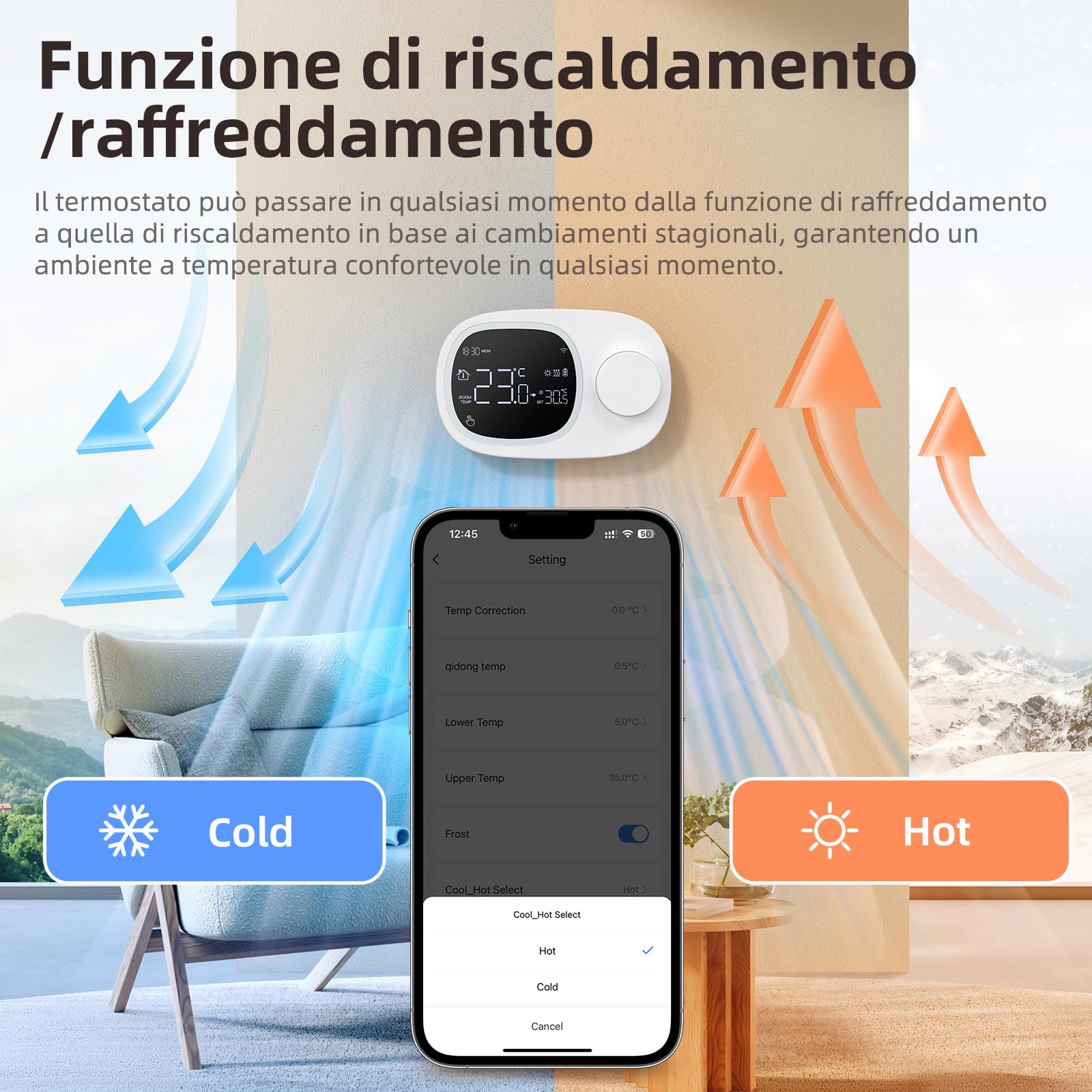 MIUCDA Termostato intelligente per caldaia WLAN riscaldamento e raffreddamento termostato da parete, alimentato a batteria per montaggio a vista, termostato WiFi per riscaldamento per caldaie a gas