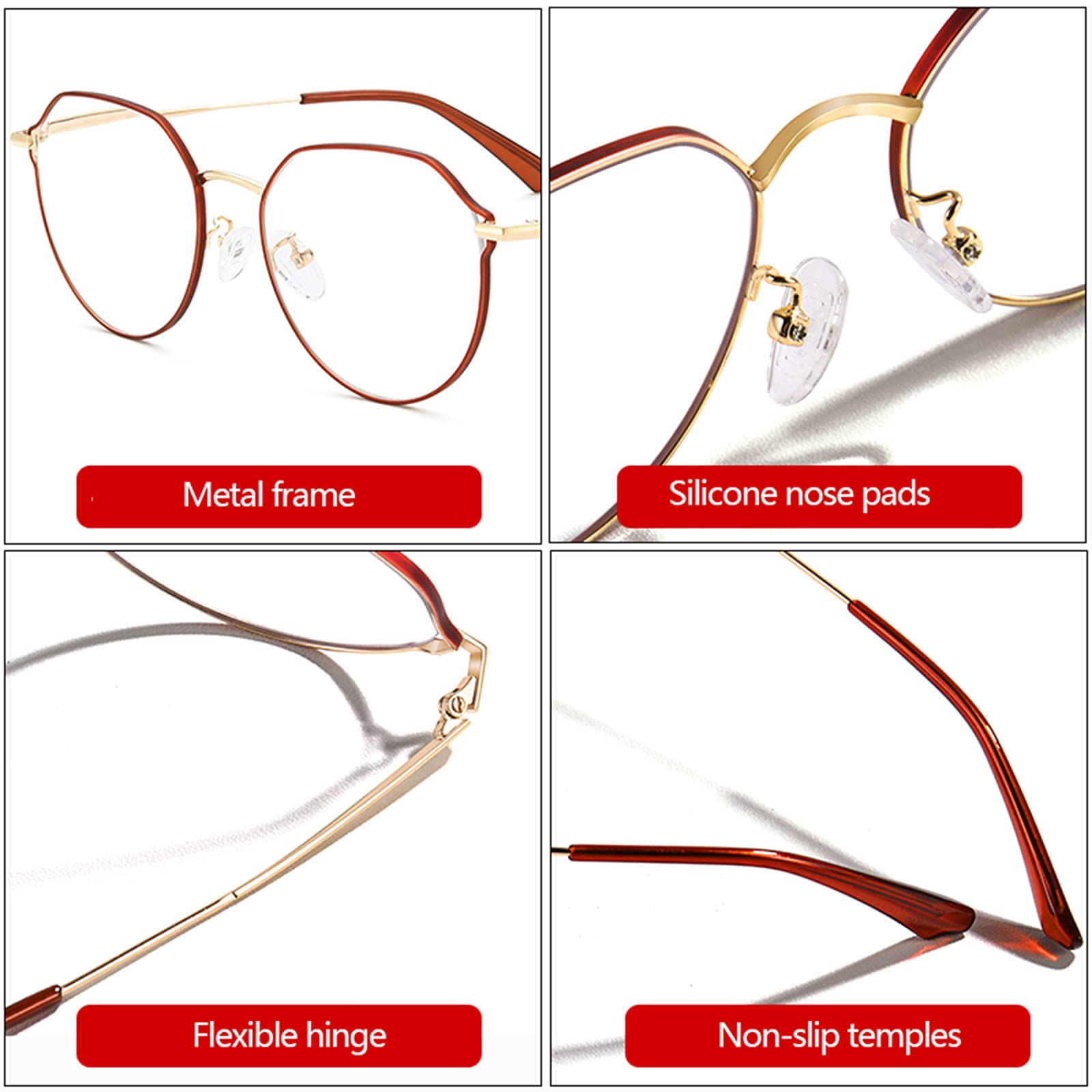 Damskie Okulary Do Czytania Z Dużą Metalową Oprawką, Blokujące Niebieskie Światło, Modne Okulary Komputerowe Przeciw Zmęczeniu Oczu/2.5