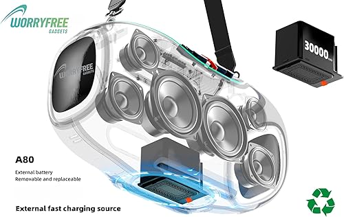 Miniatura 5 de Altavoz Bluetooth inalámbrico de 350 W, tiempo de reproducción de 24 horas, luces RGB, micrófono con ecualizador y control de volumen, rango de 10 M