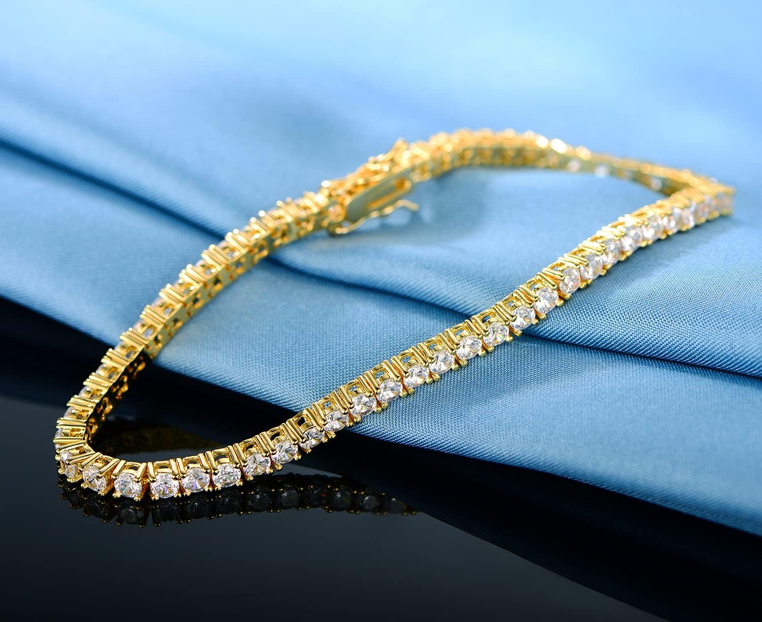 Gemsme 2.5mm Tennis Bracelet, 2.5mm Thin Yellow Gold Plated Cubic Zirconia Tennis Bracelet for Women - Image 3