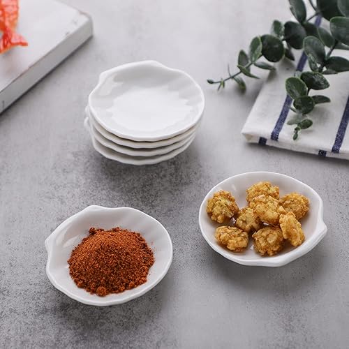 Miniatura 7 de MOSYONE Plato de cerámica para salsa de soja, juego de 6 platos de condimentos en forma de vieira de 3 pulgadas, cuenco de condimentos para sushi,