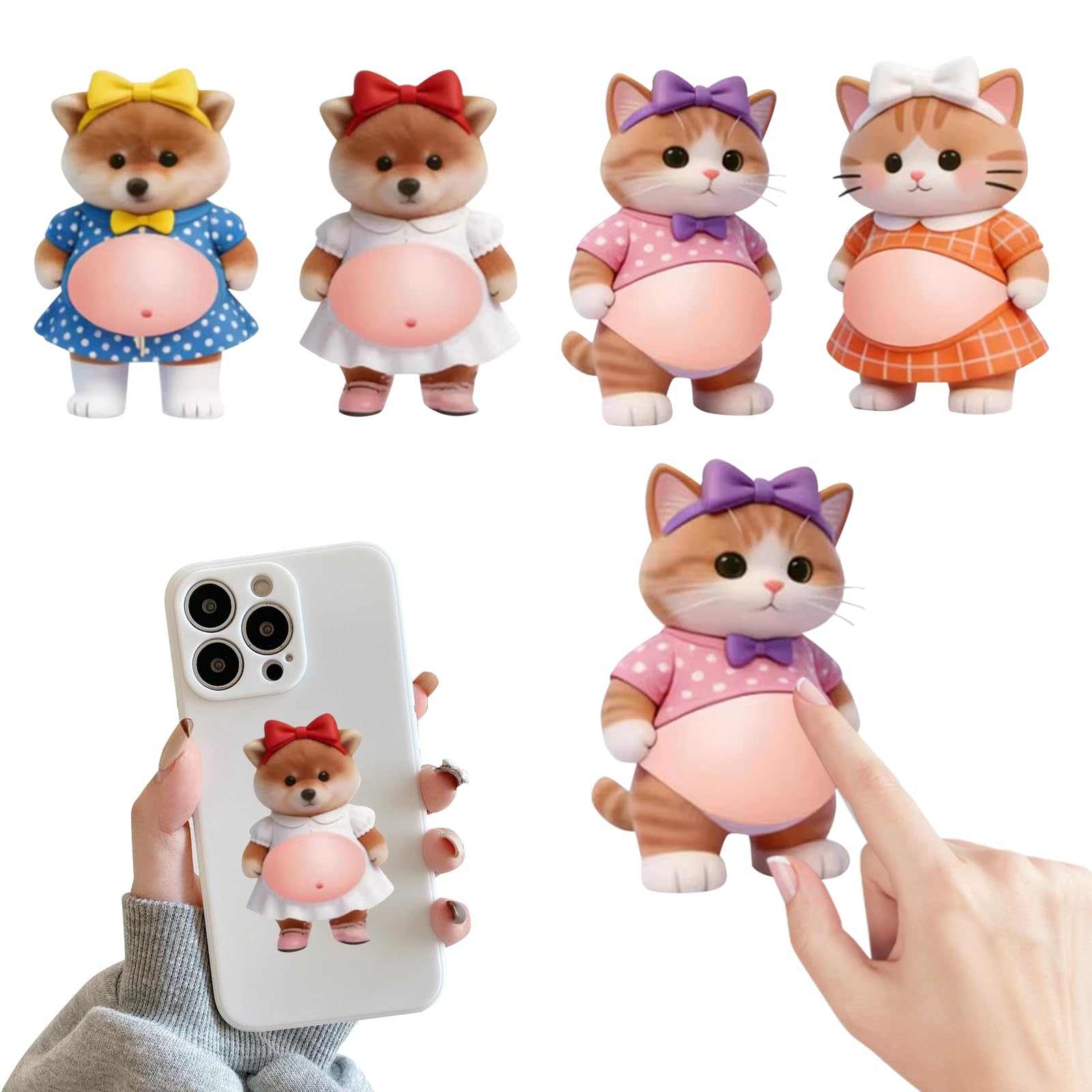 Shiba Inu and Cat Squishy Stickers, Set of 4