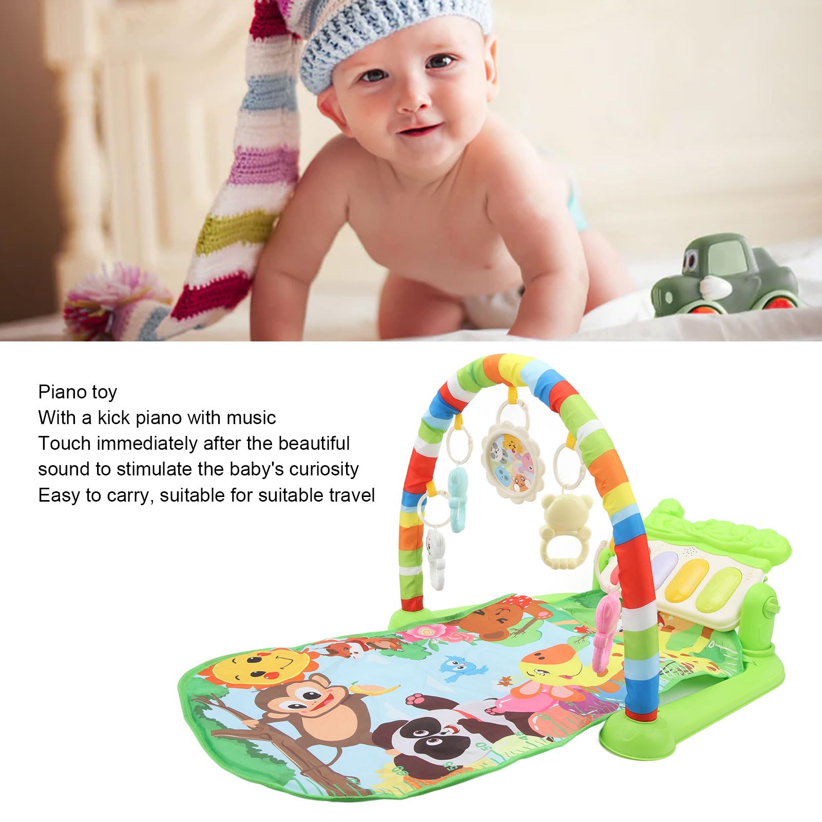Baby-Fitness-Spielmatte, Musik-Kick-Klavier, 5 Hängende Spielzeuge, Verstellbares Pedal für die Spielzeit von Kleinkindern, Ideal für Neugeborene und Kleinkinder