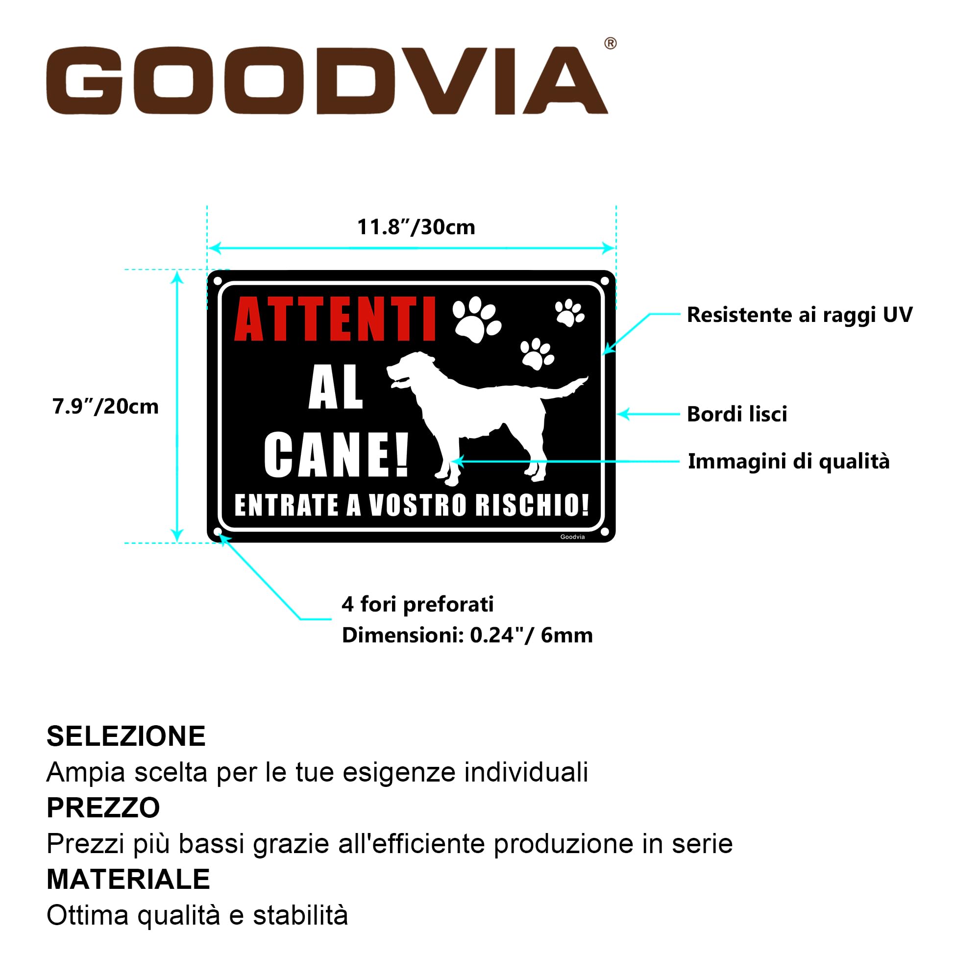 Cartello Attenti Al Cane Alluminio Metallo 7.8x11.8'' (A4) Pastore, Leggero ma Robusto, Resistente Agli Agenti Atmosferici, Durevole, Protetto dai Raggi UV, Facile da Installare, Riflettente