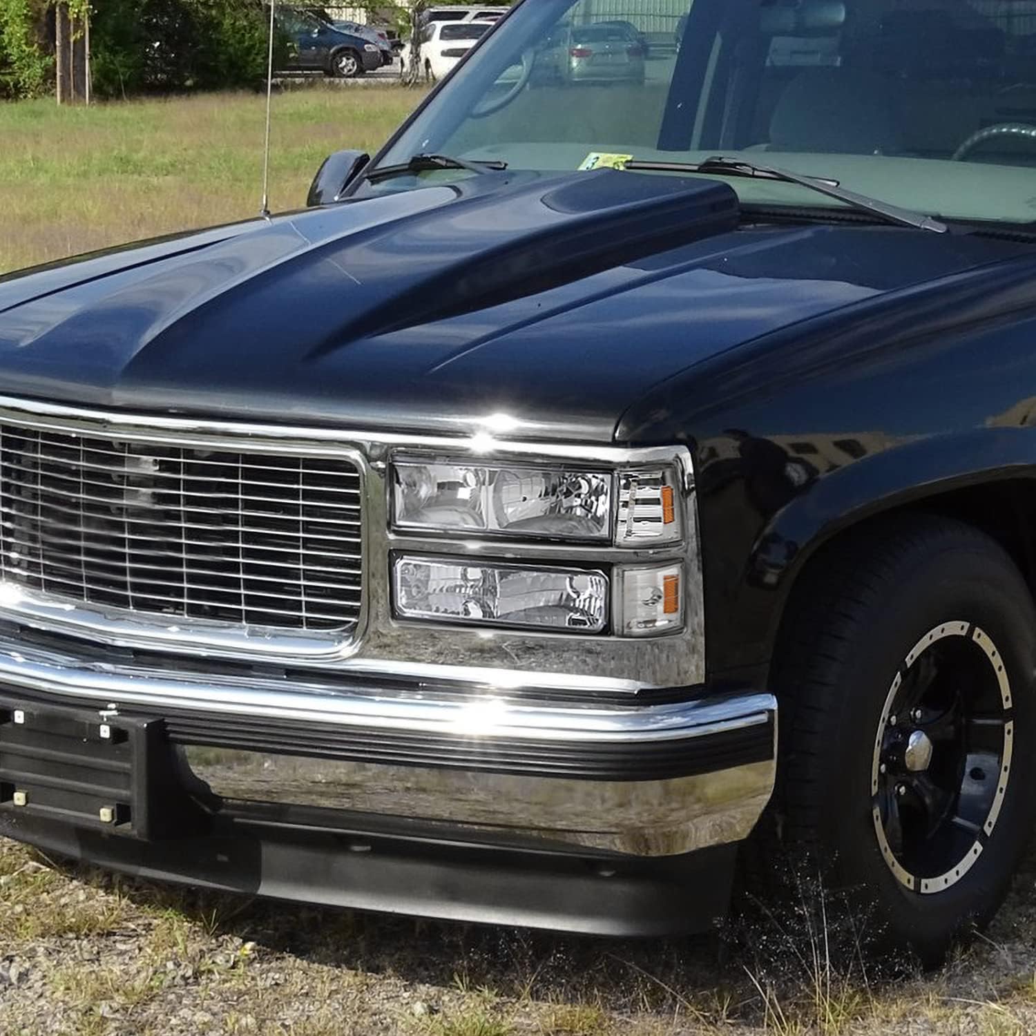 SPEC-D TUNING Chrome Housing Clear Lens Headlights + Bumper Lights + Corner Lamps Compatible with 1994-1998 GMC C10 Pickup Sierra Suburban Left + Right Pair Headlamps Assembly