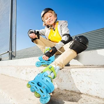 Light up Inline Skates for Girls Boys, 4 Size Adjustable Roller Shoes with Full Illuminating Wheels for Kids, Hard Shell Roller Skates for Beginner Children Teens & Adult Youth