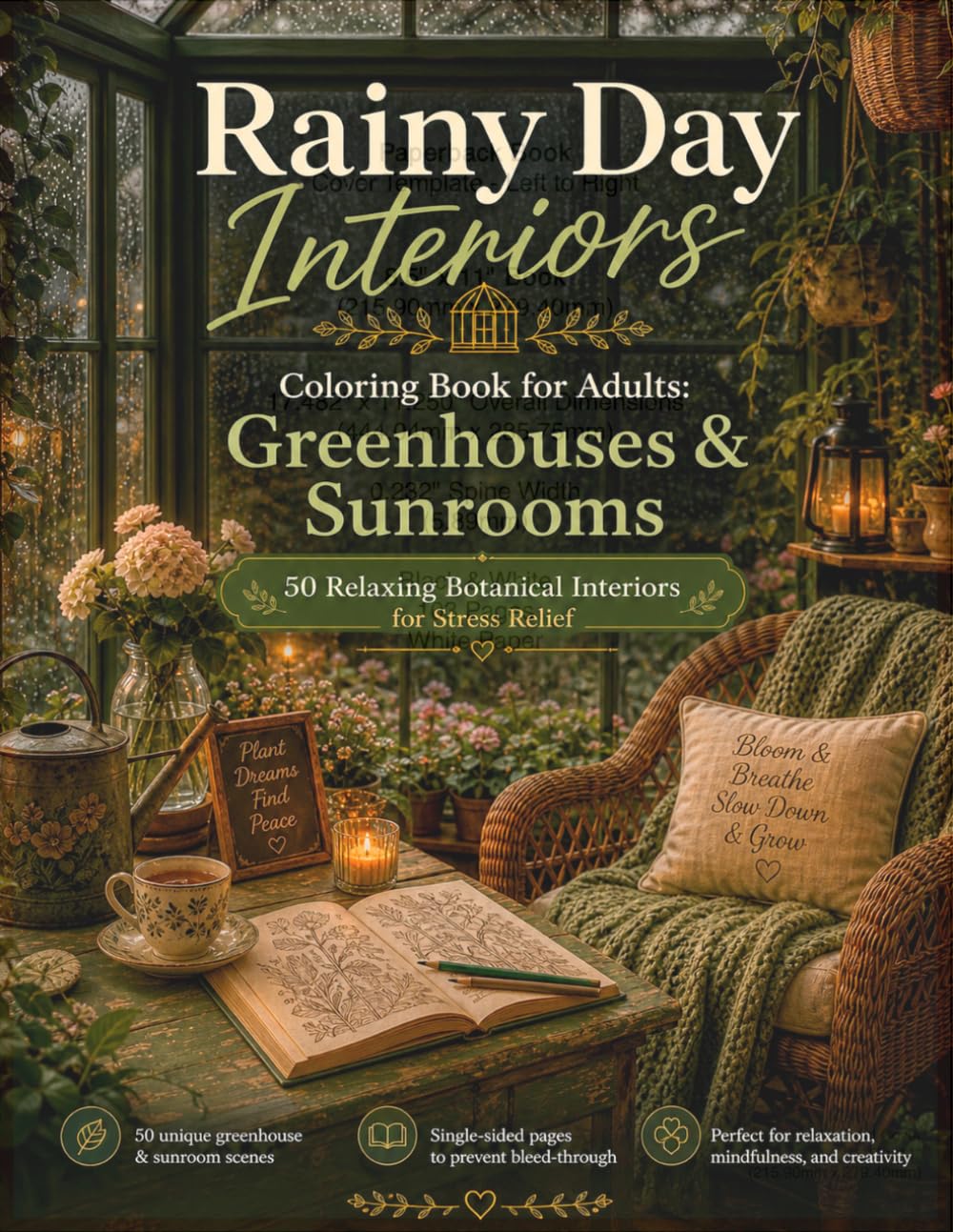 Rainy Day Interiors Coloring Book for Adults: Greenhouses & Sunrooms: 50 Relaxing Botanical Interiors for Stress Relief