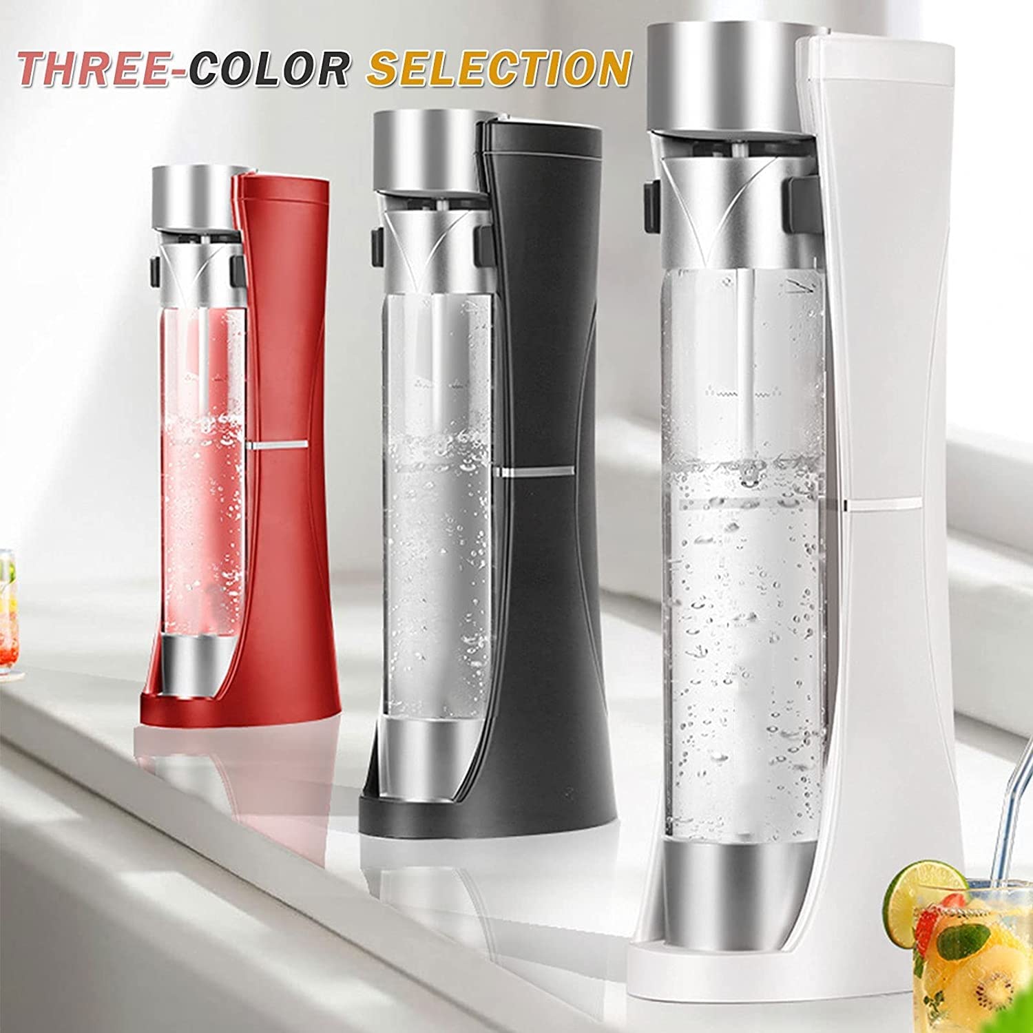 Fillarling Water Maker e Fruit Infuser - Macchina di carbonatazione Premium con Due Bottiglie da 1 litro - infonde Il Sapore Durante la carbonaggio (Non Incluso CO2) (Color : Black)
