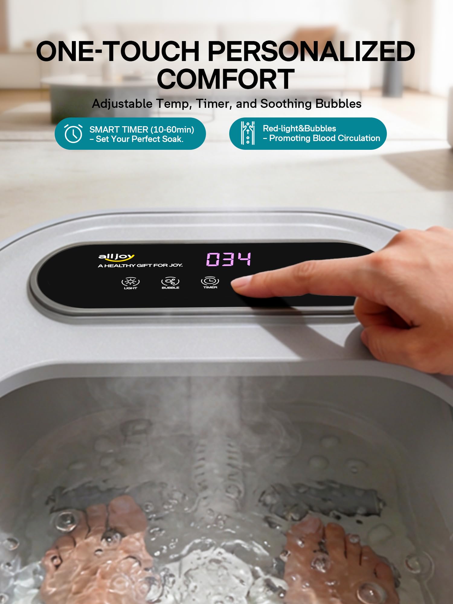 ALLJOY Bain de Pieds Massant Chauffant Pliable, Balnéothérapie Pieds avec 24 Niveaux de Température (35-48°C), 6 Rouleaux, Bulles,Infrarouge et Pierre Ponce, Thalasso Pieds pour Soulagement et Détente - 4