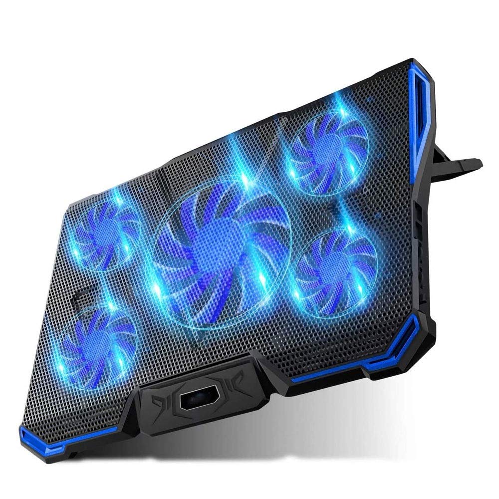12-17 Inch Gaming Laptop Cooler Cooling Pad 5 Quiet Fans USB Powered Blue LED Light 7 Level Adjustable Mount Stands
