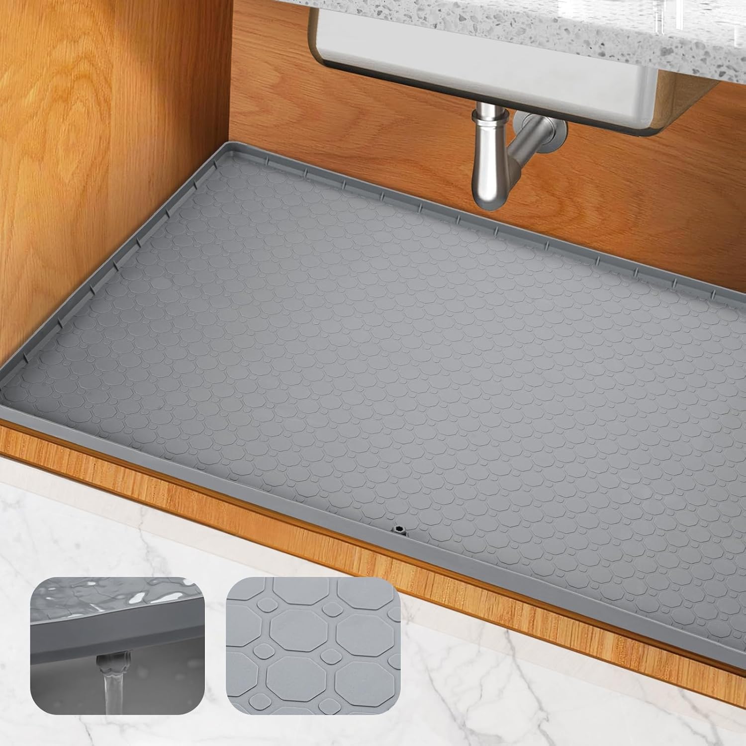 34x22 Under Sink Mat, LOYAL SEA Silicone Bathroom Under Sink Mats For Kitchen