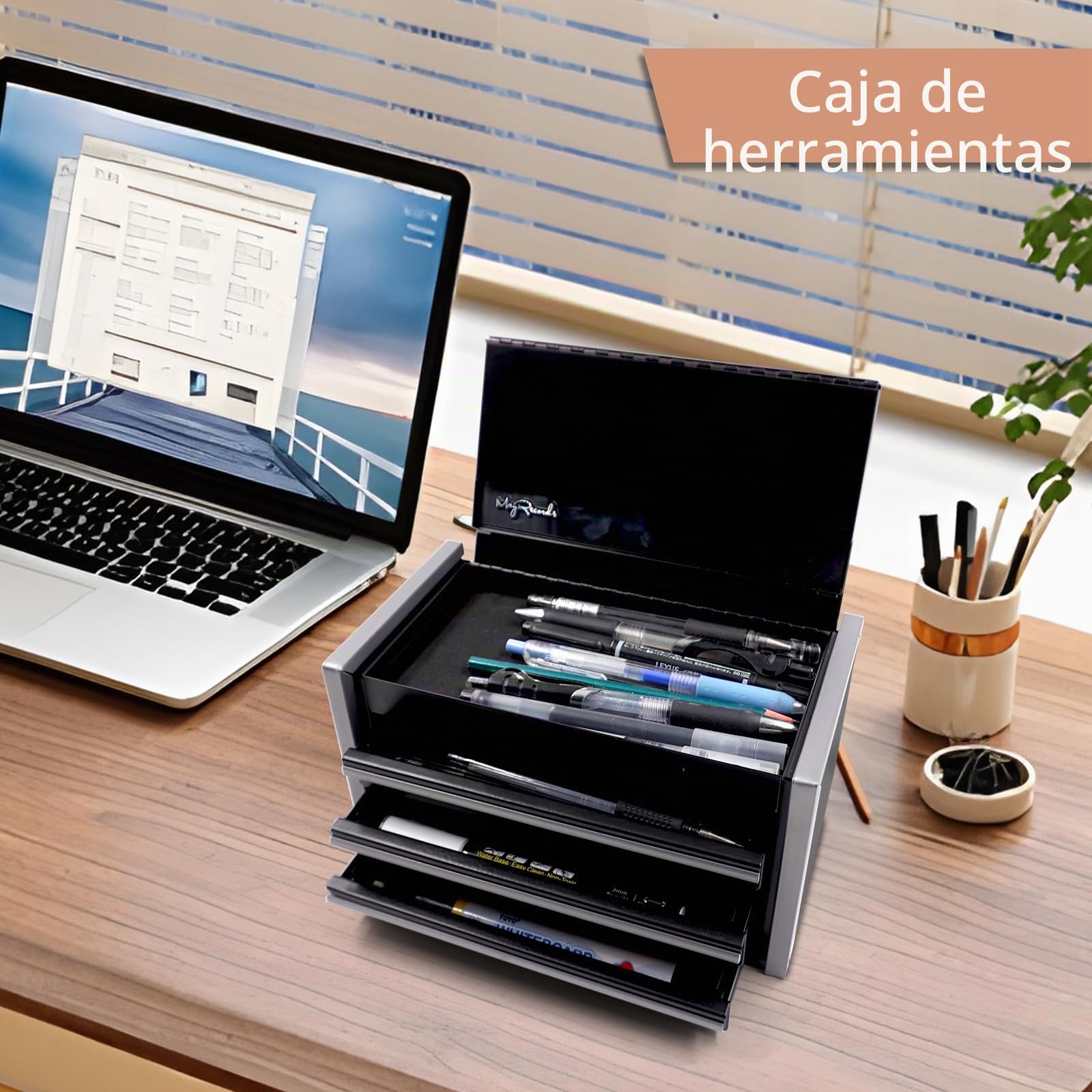 Mini caja de herramientas de metal con 3 cajones y almacenamiento superior, portátil, micro con compartimentos, caja de herramientas multifuncional para almacenamiento de herramientas y organizadores