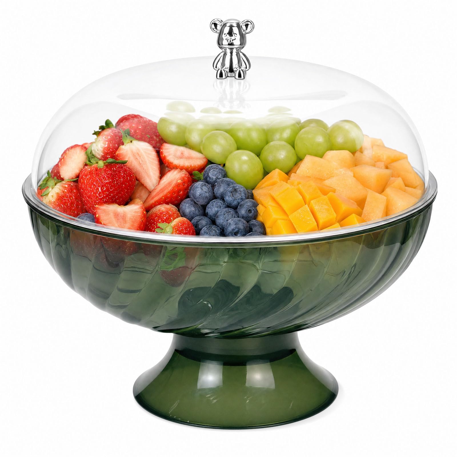 Fruit Bowl with Lid, Large Green Fruit Basket with Removable Drain Tray
