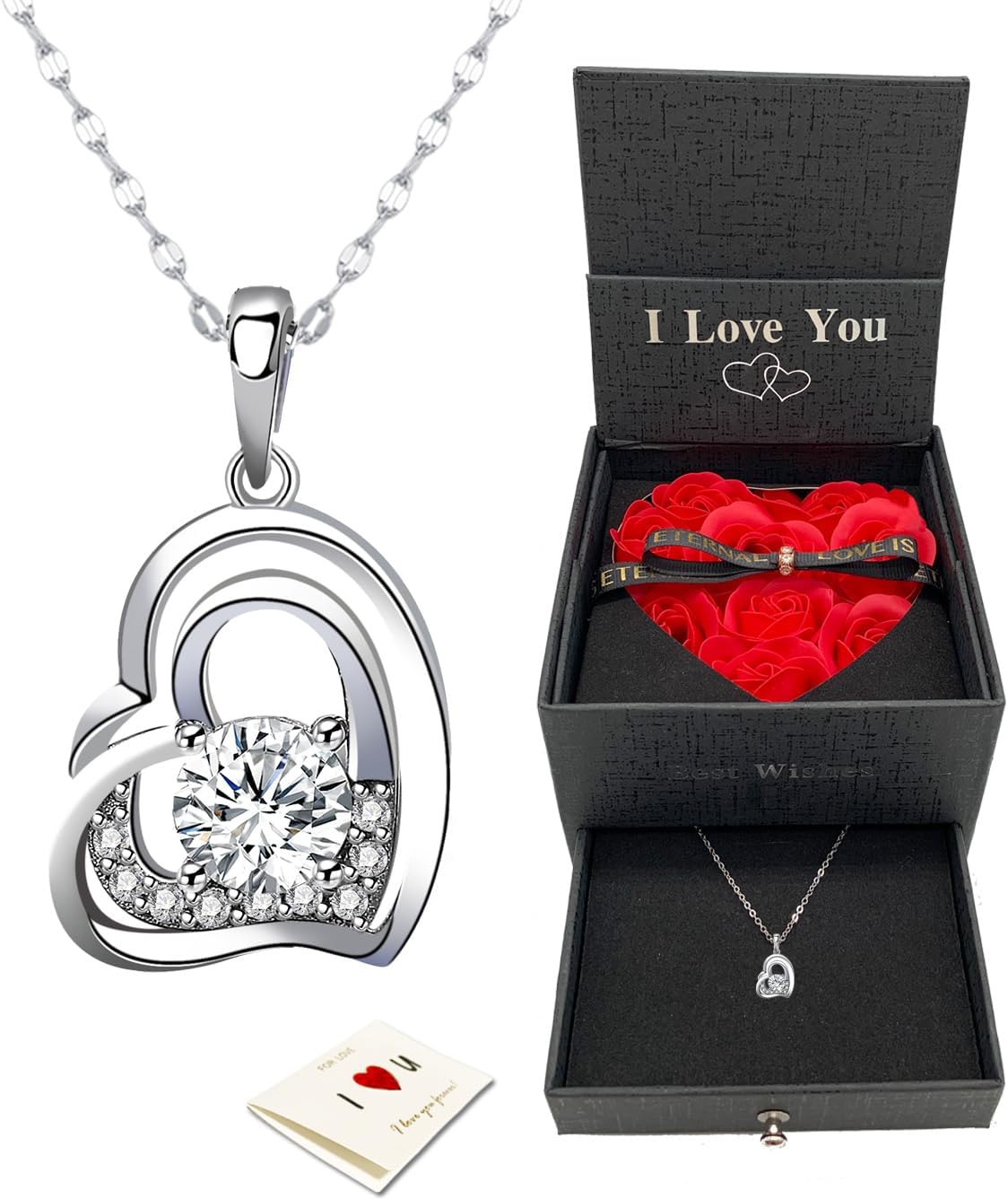Mothers Day Gifts, Mom Gifts from Daughter Son, Necklace for Mom, Silver Necklace Gifts with Rose Flower for Grandma Daughter Girlfriend and Wife on Birthday Anniversary