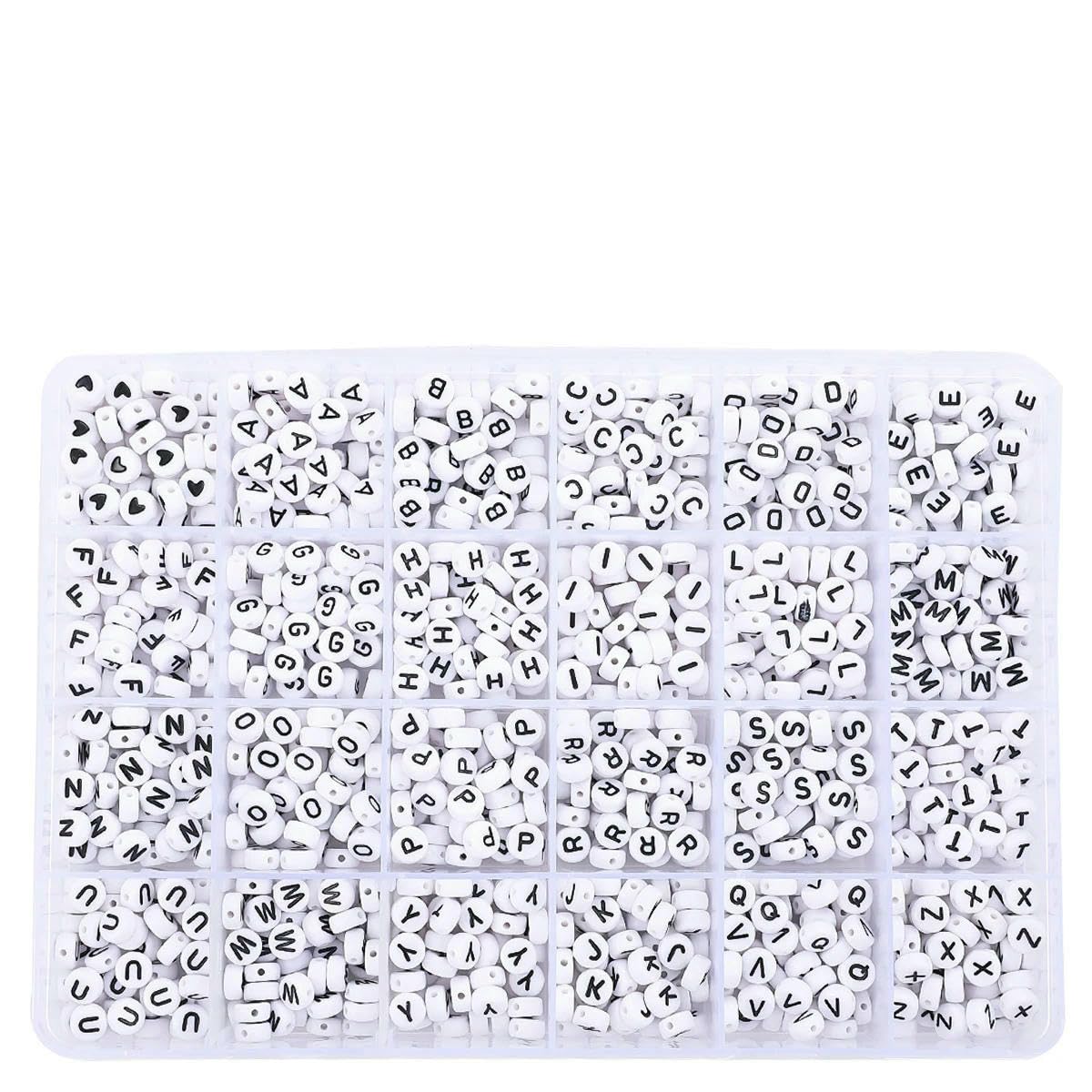 Juego de cuentas acrílicas multitamaño (6 x 6/4 x 7 mm), letras del alfabeto, números y formas de corazón para hacer pulseras, collares, bisutería y manualidades - 02