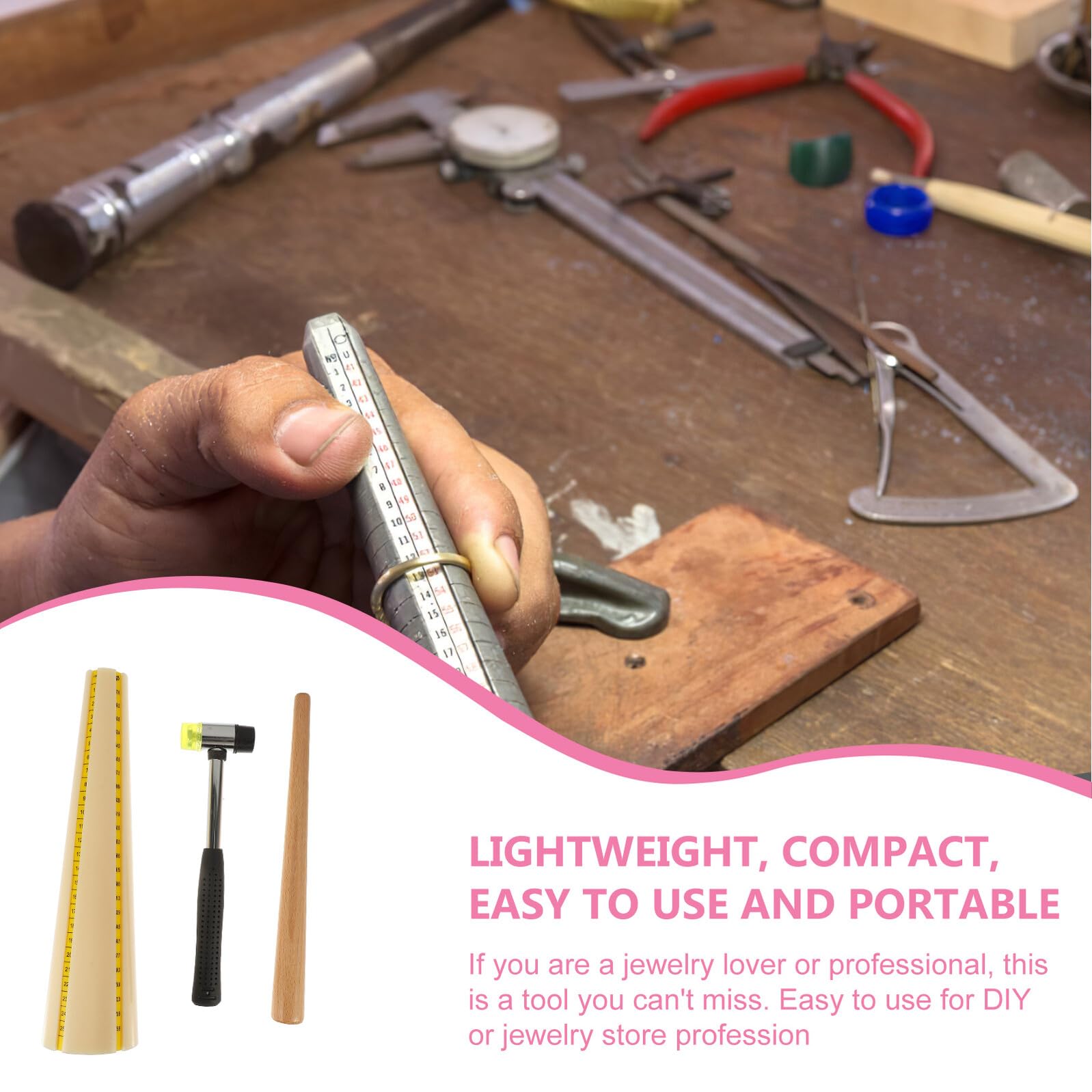 GARIOUANS Schmuck Reparaturset mit Verstellbarem Ringdorn und Gummihammer Tragbarer Mandrel Stick zum Anpassen und Formen von Ringen DIY Werkzeug für Schmuckliebhaber und Profis