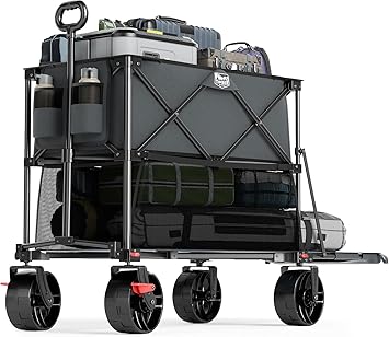 TIMBER RIDGE 400L Large Capacity Folding Double Decker Wagon with Brakes, 54" Extra Long Extender Wagon Cart, 450lbs Heavy Duty Collapsible Cart, All-Terrain Big Wheels for Camping, Sports, Shopping