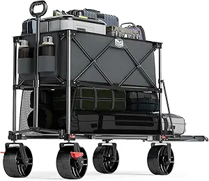 TIMBER RIDGE 400L Large Capacity Folding Double Decker Wagon with Brakes, 54" Extra Long Extender Wagon Cart, 450lbs Heavy Duty Collapsible Cart, All-Terrain Big Wheels for Camping, Sports, Shopping