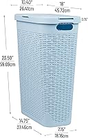 Vista 3 de Mind Reader Cesta de lavandería delgada con tapa, cesta de ropa de 40 L, diseño de mimbre premium, plástico, azul bebé