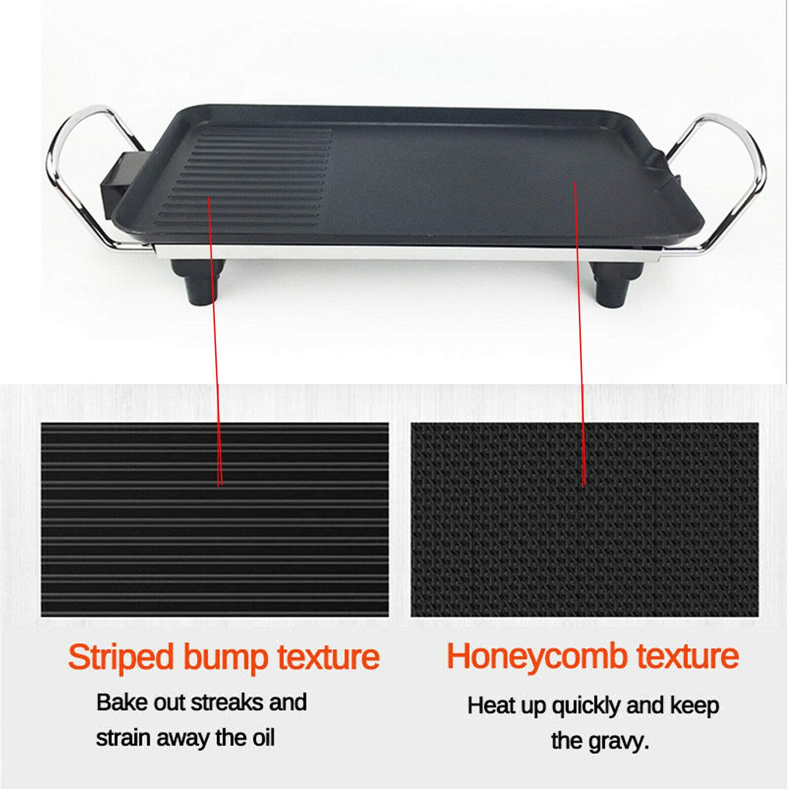 Parrilla eléctrica Teppanyaki, plancha for barbacoa de 1500 W, placa calefactora con revestimiento antiadherente y calentamiento rápido, for cocinar en el escritorio, for reuniones familiares, cenas,