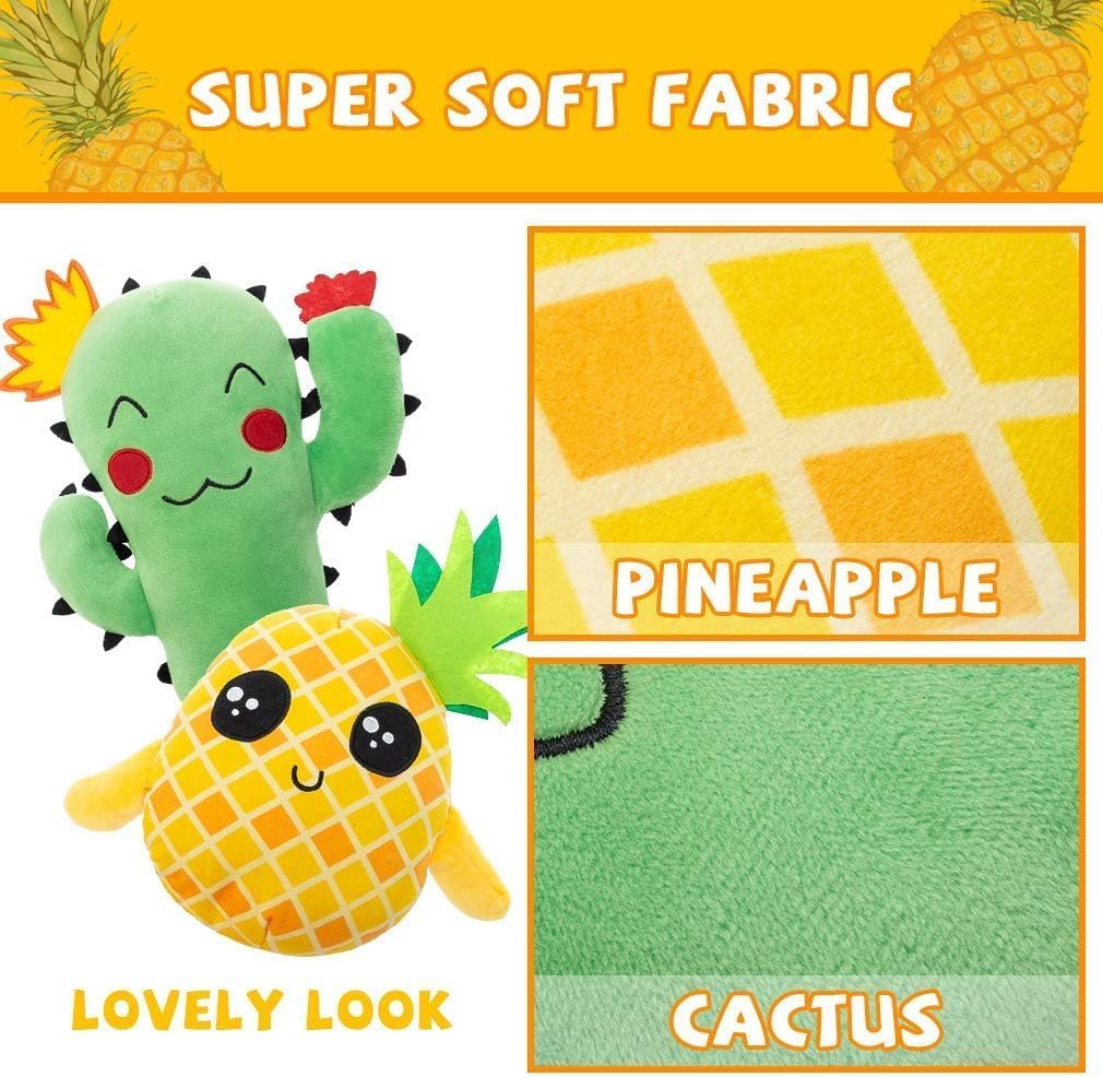 PUPTECK Squeaky Dog Toys - 2 Pack 3-in-1 Interactive Stuffed Plush Dog Toy Pineapple and Cactus, Cute Durable Tug and Fetch Toys Pet Chew Toys for Small Medium Large Dogs Puppies