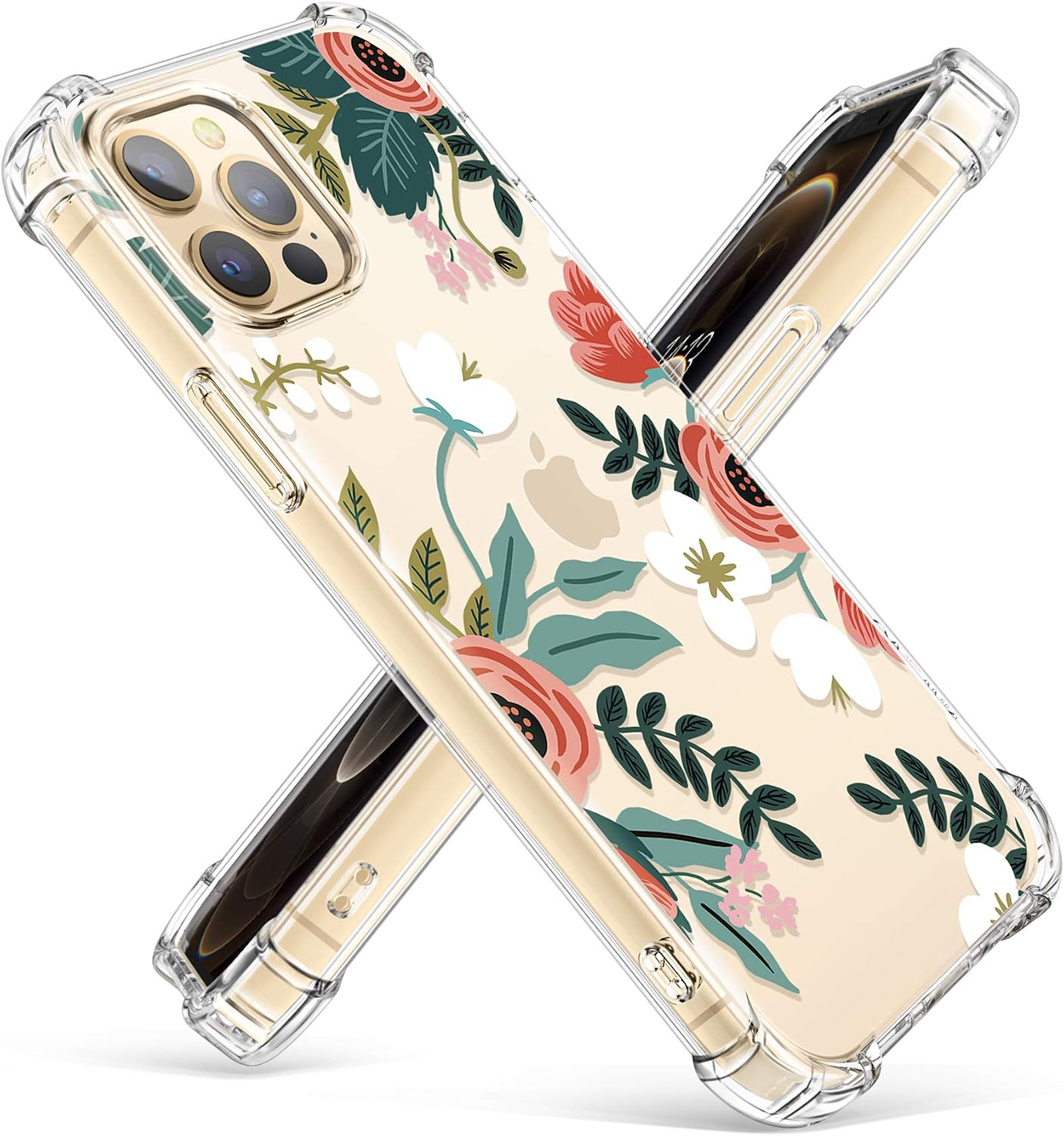 GVIEWIN Compatible with iPhone 12 Pro Max Case 6.7 Inch, Clear Floral Women Thin Soft TPU Shockproof Protective Cover Flowers Design Phone Case 2020 (Petite Flowers/Pink)