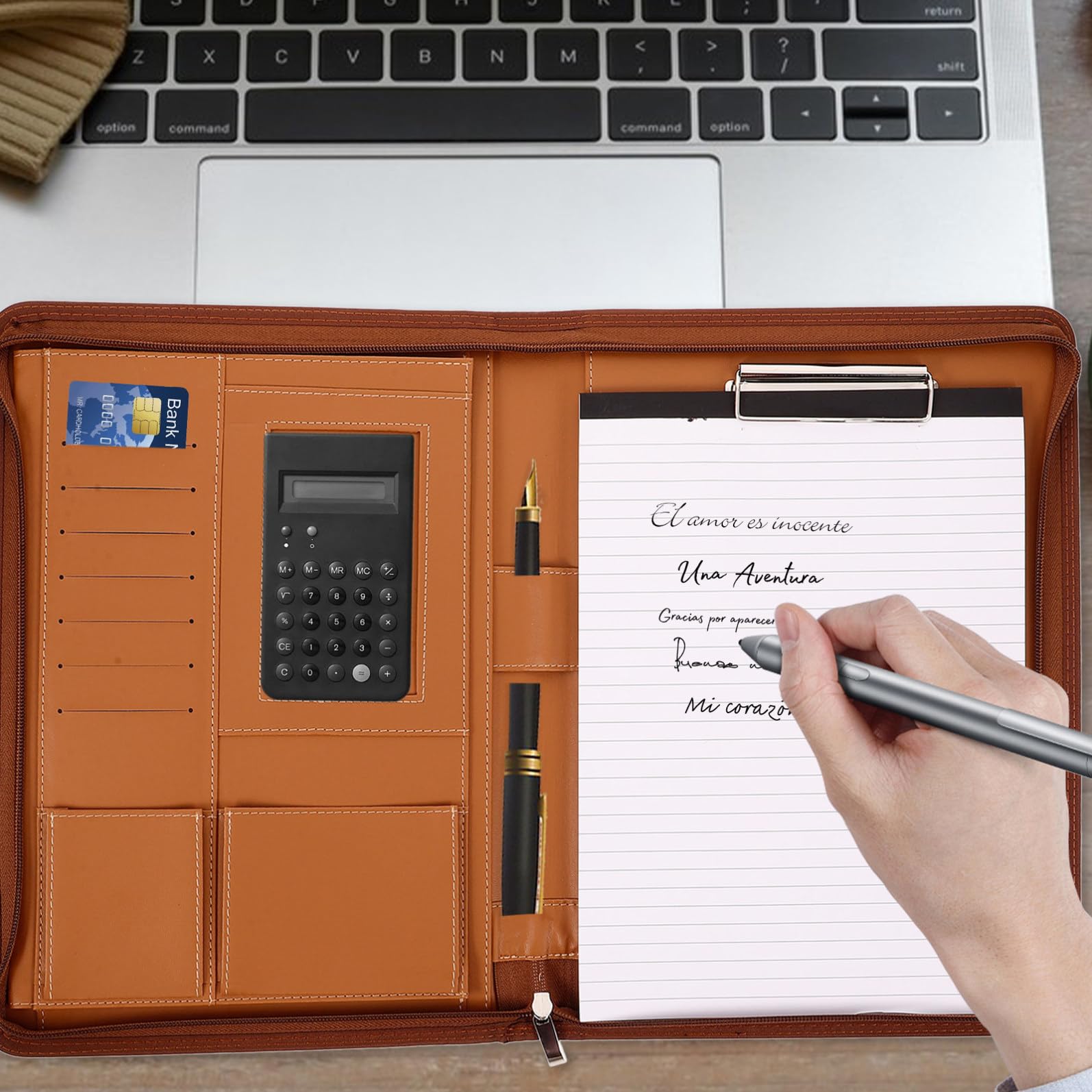 Sewroro carpeta bolsa con cremallera carpeta organizador portafolio de negocios Portafolio de archivos Organizador de tarjetas de cartera de oficina padfolio PU
