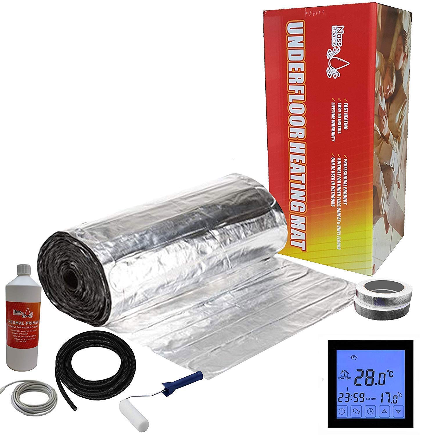 Nassboards Black Touch Thermostat Electric Underfloor Heating Kit 150W - 3M²