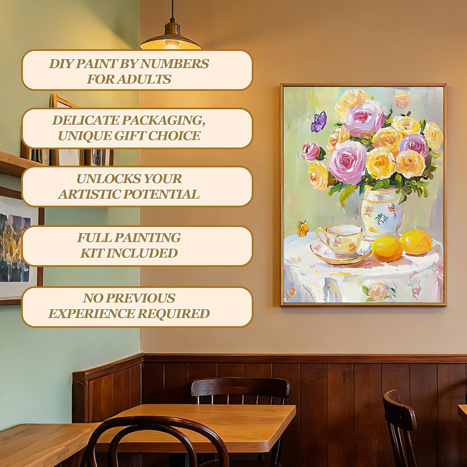 OLDEGG Framed Paint by Numbers Kit for Adults Beginner,2 Pack Rose Floral Themed Adult Paint by Number Kits with Easels Brushes Paints,Paint by Numbers Perfect Crafts Gift Unique Wall Art 12x16 inch