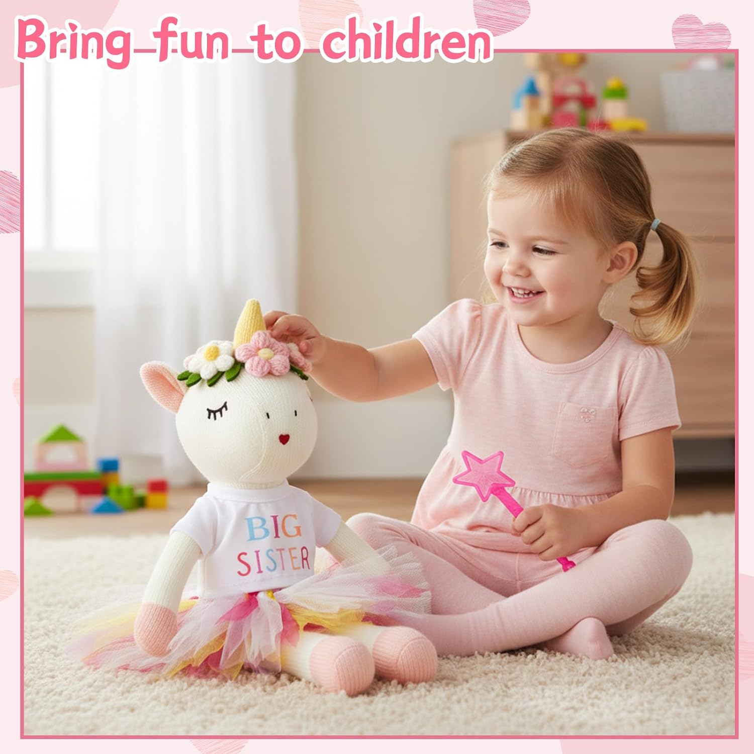 Blueweenly Big Sister Gift for Girls 17 Inches Rabbit Stuffed Plush Doll