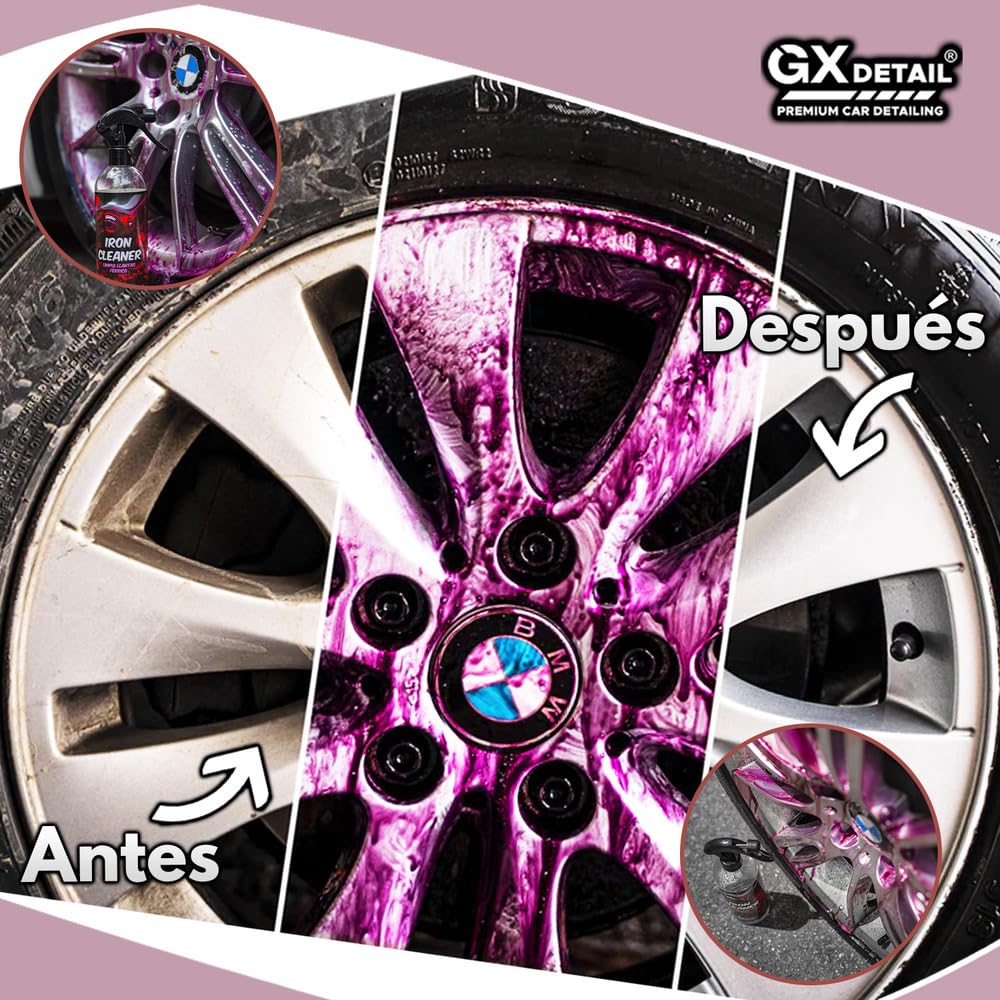 GxDetail Descontaminante Férrico para Llantas y Carrocería 5 Litros - GxDetail – Fórmula Avanzada – Limpiallantas sin Frotar - Elimina Ferodo y Grasa – Limpiador de Uso Rápido – No daña Pintura
